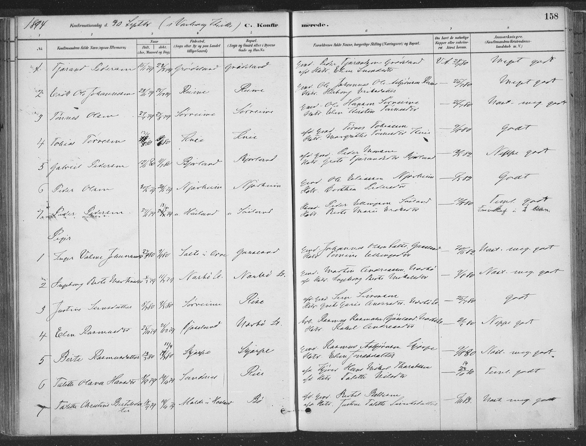 Hå sokneprestkontor, AV/SAST-A-101801/001/30BA/L0010: Parish register (official) no. A 9, 1879-1896, p. 158