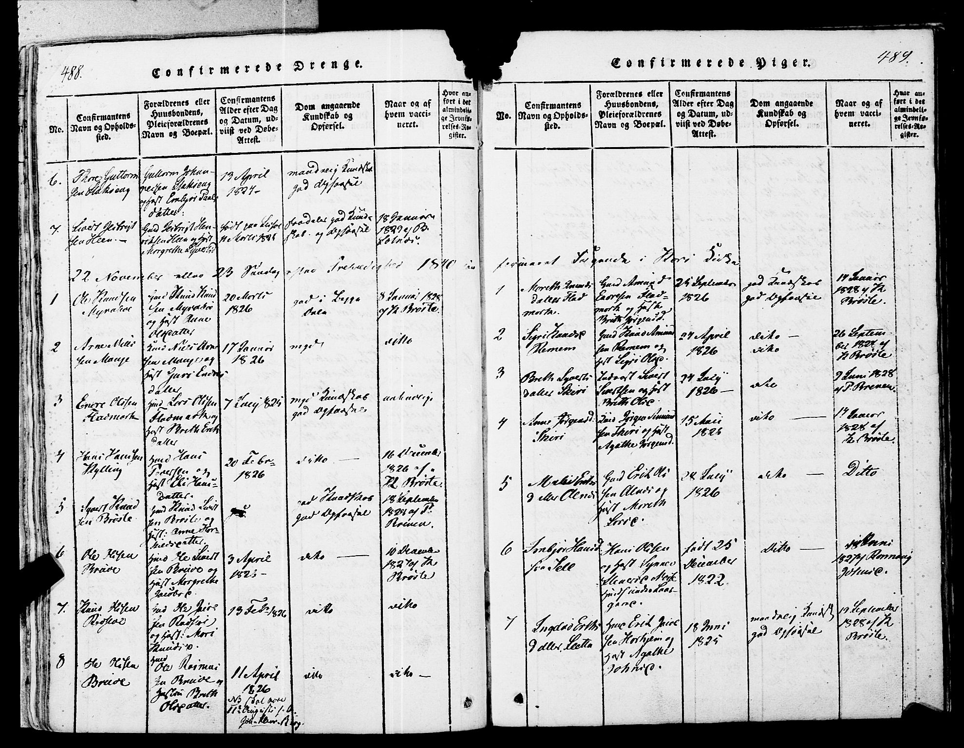 Ministerialprotokoller, klokkerbøker og fødselsregistre - Møre og Romsdal, SAT/A-1454/546/L0593: Parish register (official) no. 546A01, 1818-1853, p. 488-489