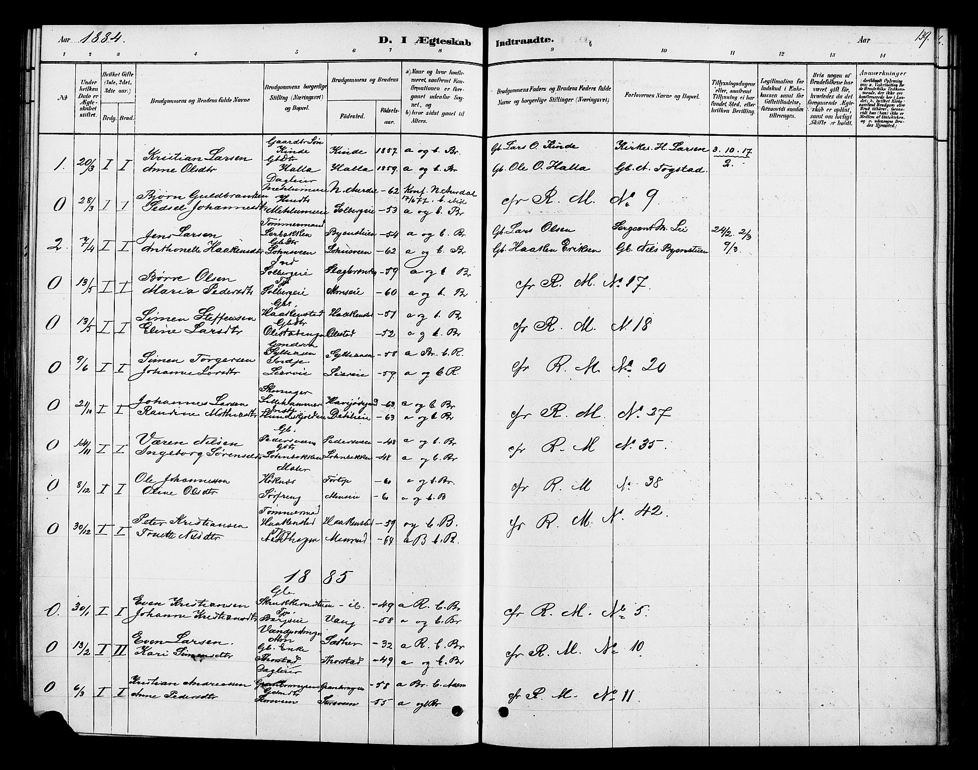 Ringsaker prestekontor, SAH/PREST-014/K/Ka/L0013: Parish register (official) no. 13, 1879-1890, p. 139