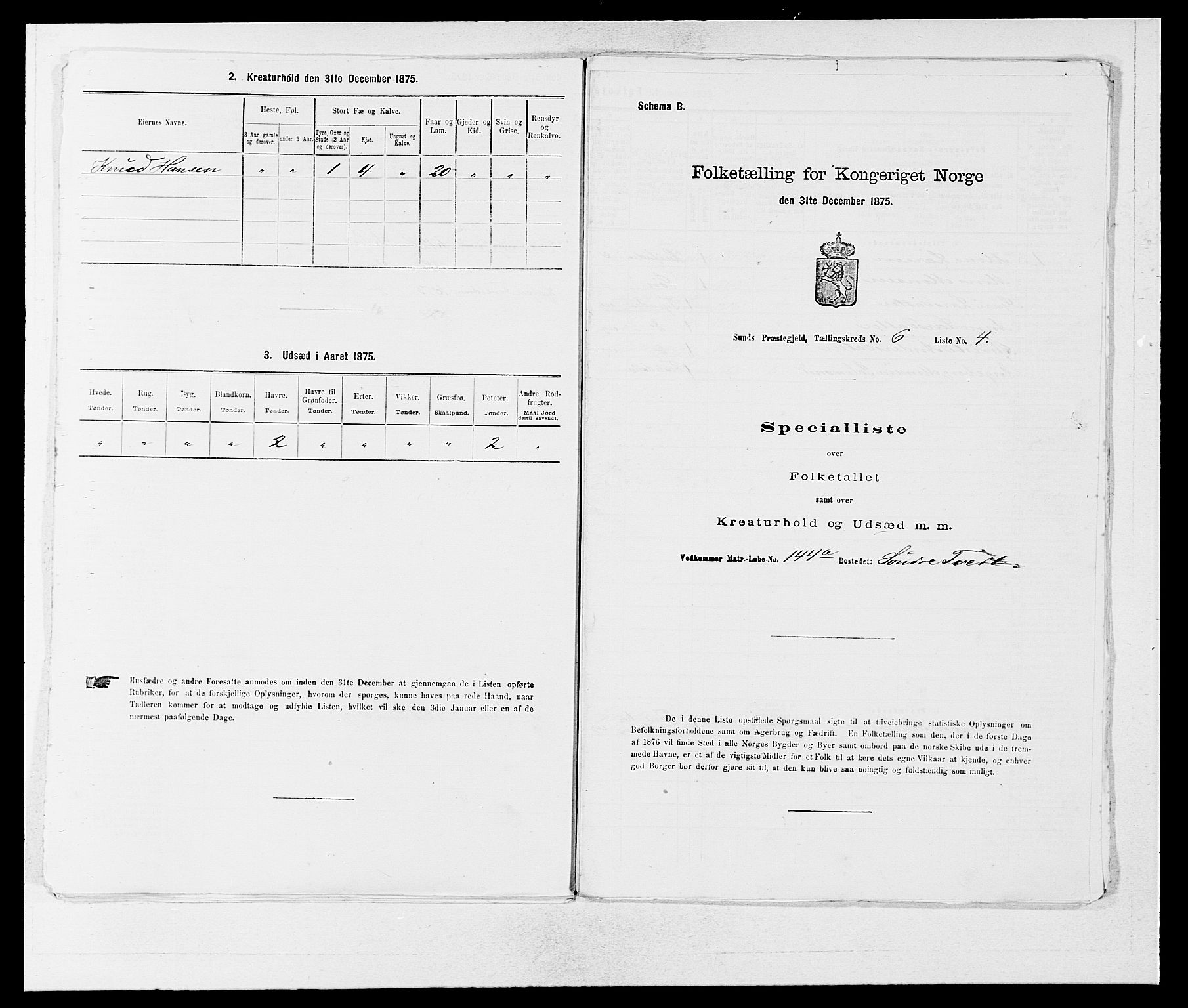 SAB, 1875 census for 1245P Sund, 1875, p. 583