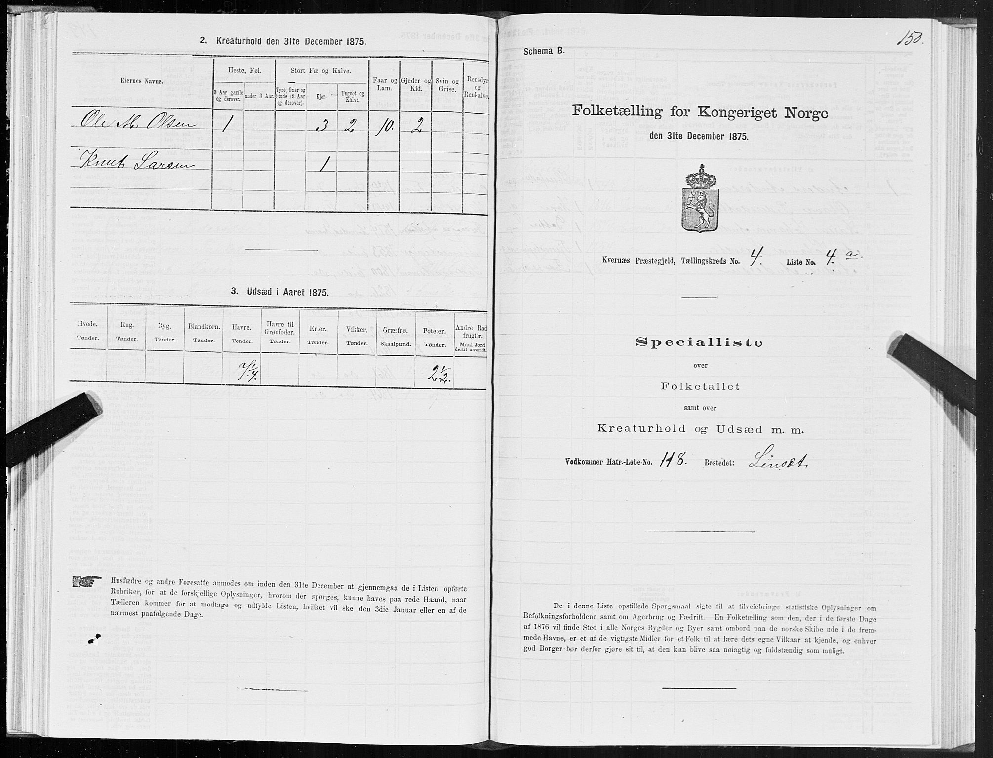 SAT, 1875 census for 1553P Kvernes, 1875, p. 2150