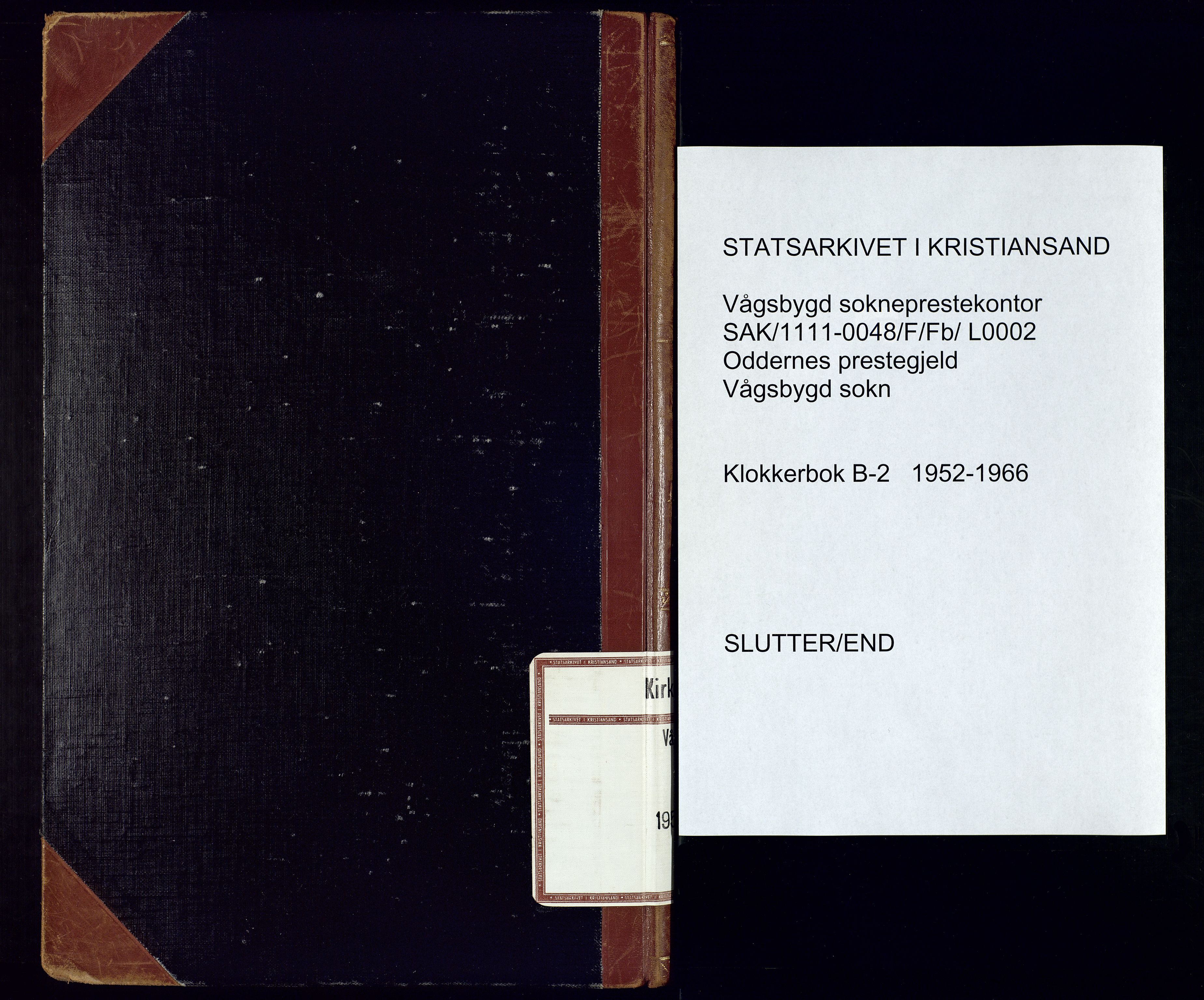 Vågsbygd sokneprestkontor, SAK/1111-0048/F/Fb/L0002: Parish register (copy) no. B-2, 1952-1966