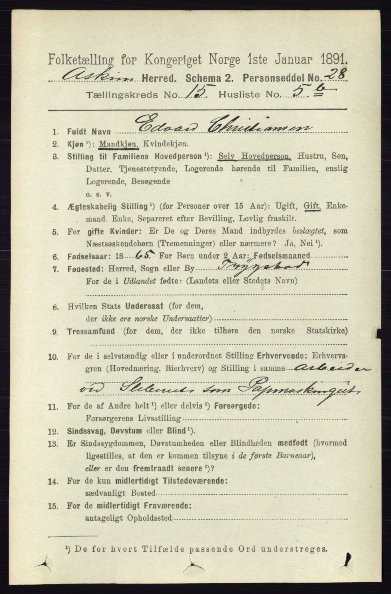 RA, 1891 census for 0124 Askim, 1891, p. 2482