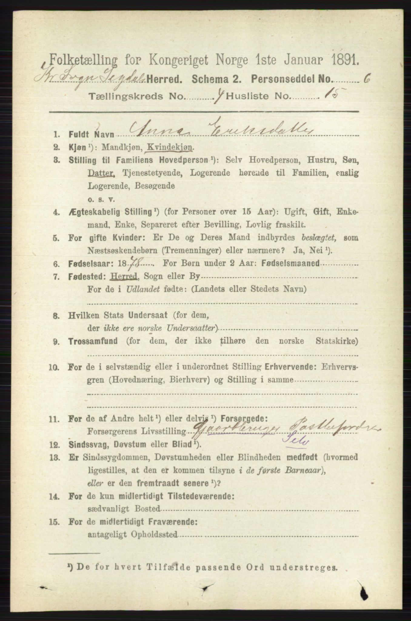 RA, 1891 census for 0621 Sigdal, 1891, p. 6097