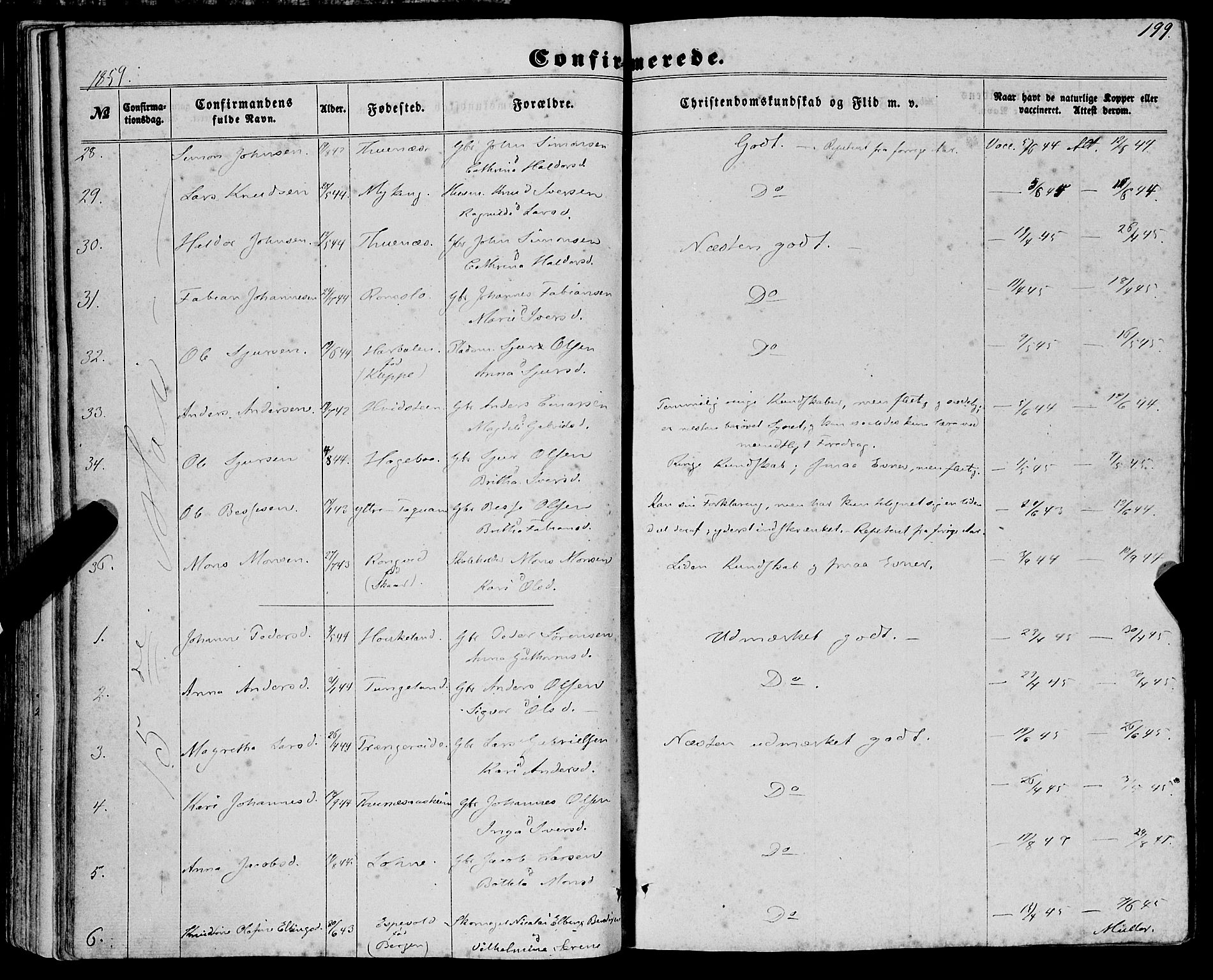 Haus sokneprestembete, AV/SAB-A-75601/H/Haa: Parish register (official) no. A 17, 1858-1870, p. 199