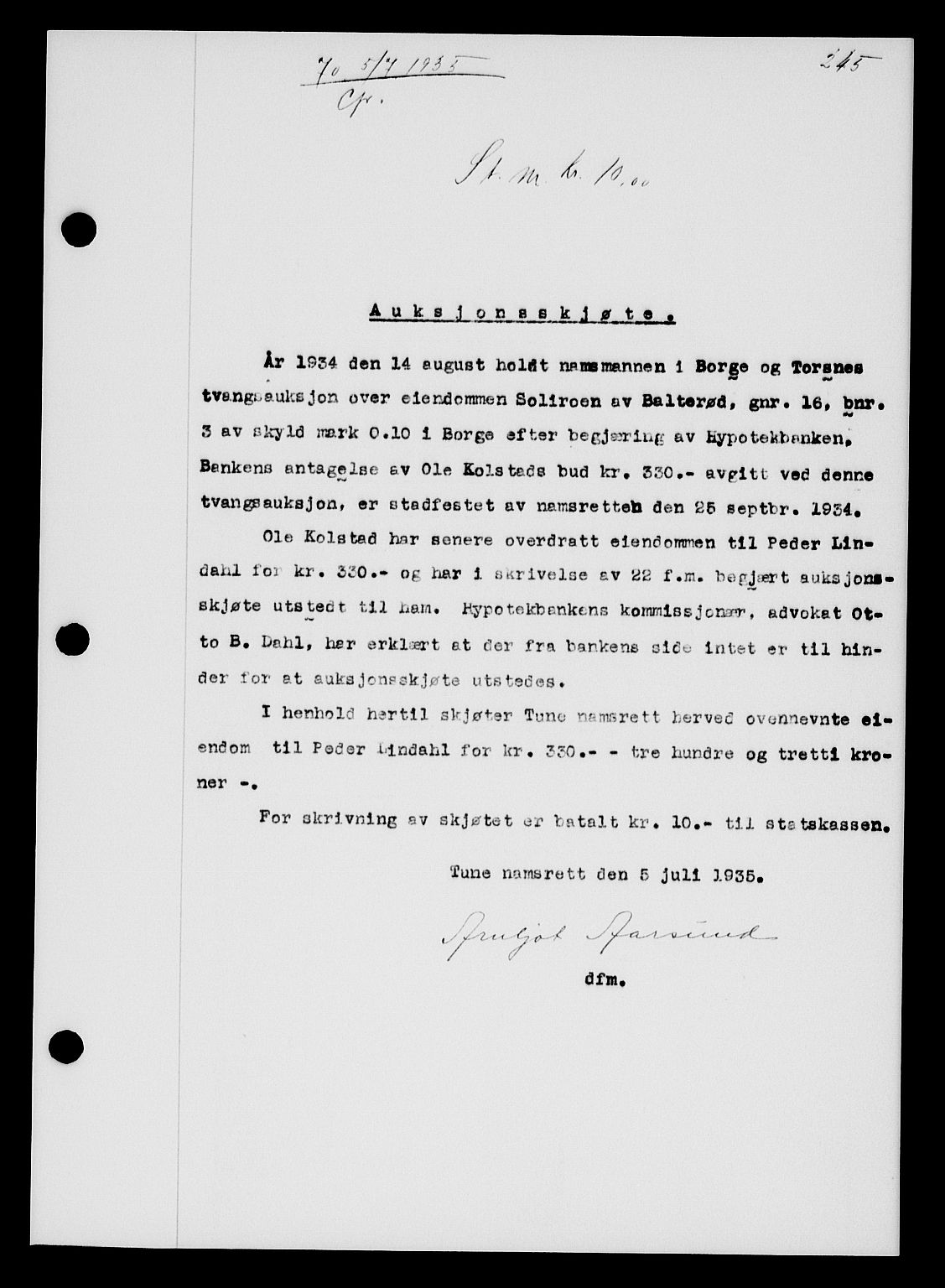 Tune sorenskriveri, SAO/A-10470/G/Gb/Gbb/L0004: Mortgage book no. II 20-24, 1933-1935, Deed date: 05.07.1935