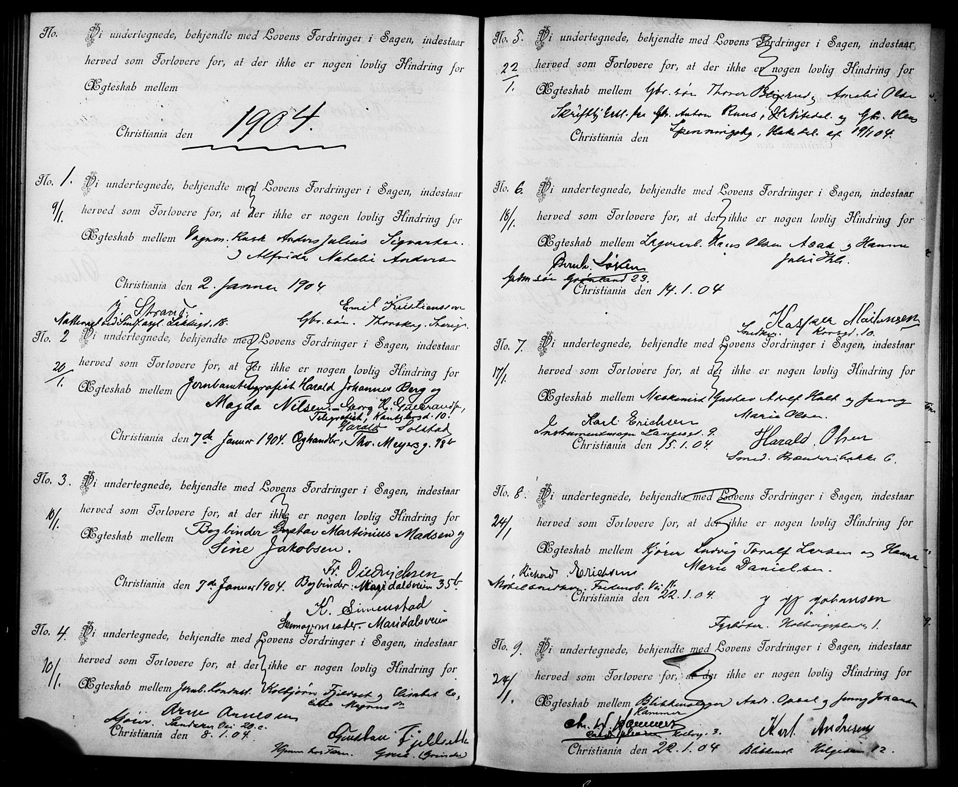Jakob prestekontor Kirkebøker, AV/SAO-A-10850/L/La/L0001: Best man's statements no. 1, 1896-1916