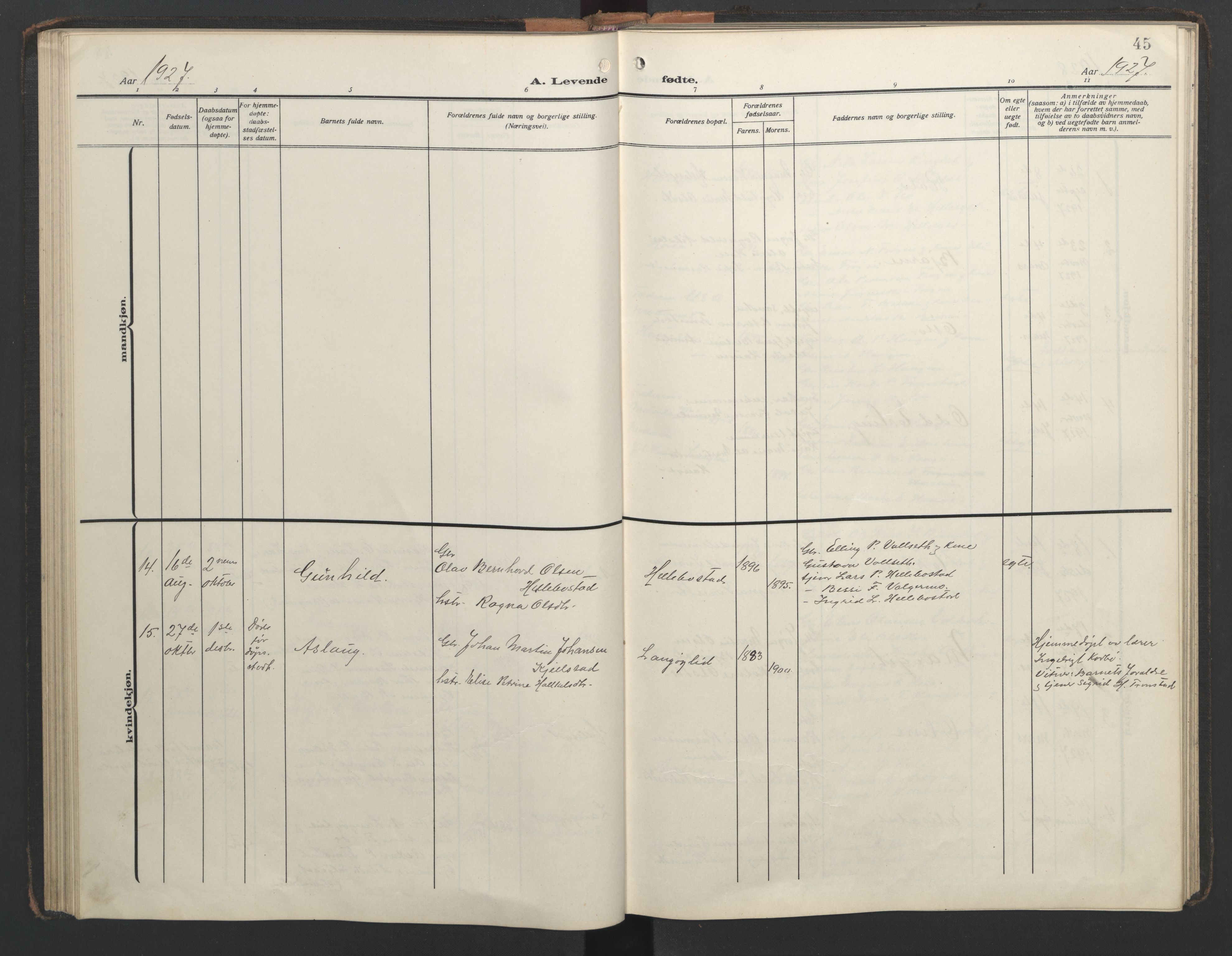 Ministerialprotokoller, klokkerbøker og fødselsregistre - Møre og Romsdal, AV/SAT-A-1454/517/L0232: Parish register (copy) no. 517C05, 1910-1946, p. 45