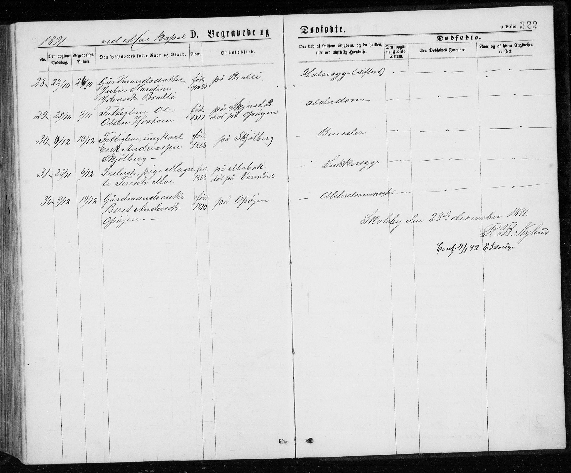 Ministerialprotokoller, klokkerbøker og fødselsregistre - Sør-Trøndelag, SAT/A-1456/671/L0843: Parish register (copy) no. 671C02, 1873-1892, p. 322
