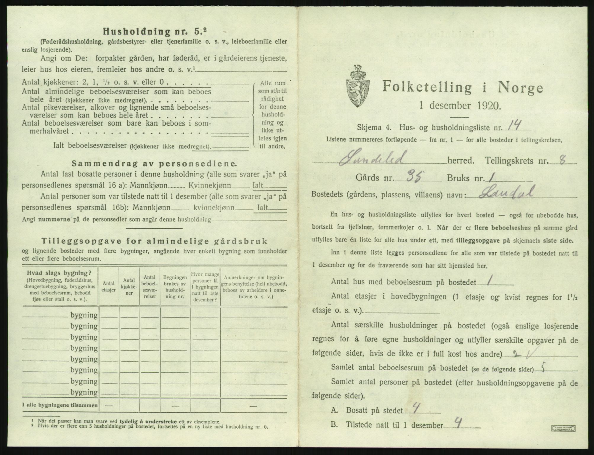 SAK, 1920 census for Søndeled, 1920, p. 729