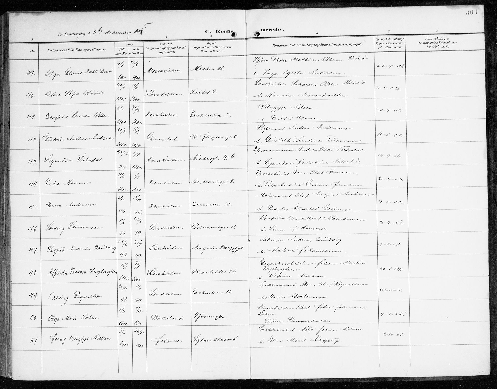 Domkirken sokneprestembete, AV/SAB-A-74801/H/Haa/L0031: Parish register (official) no. C 6, 1898-1915, p. 301