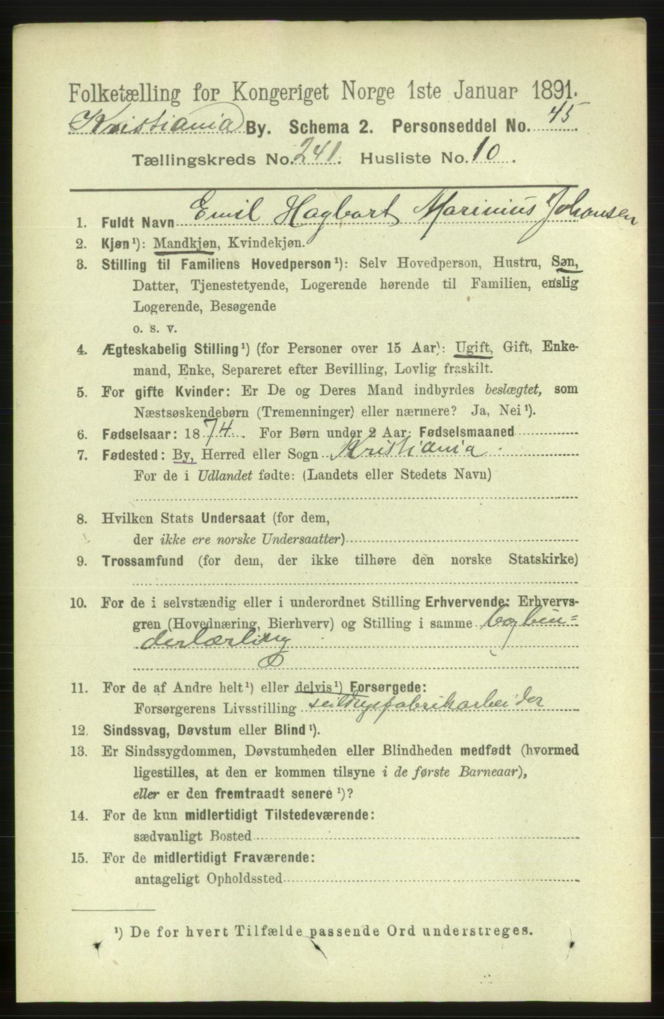 RA, 1891 census for 0301 Kristiania, 1891, p. 146519