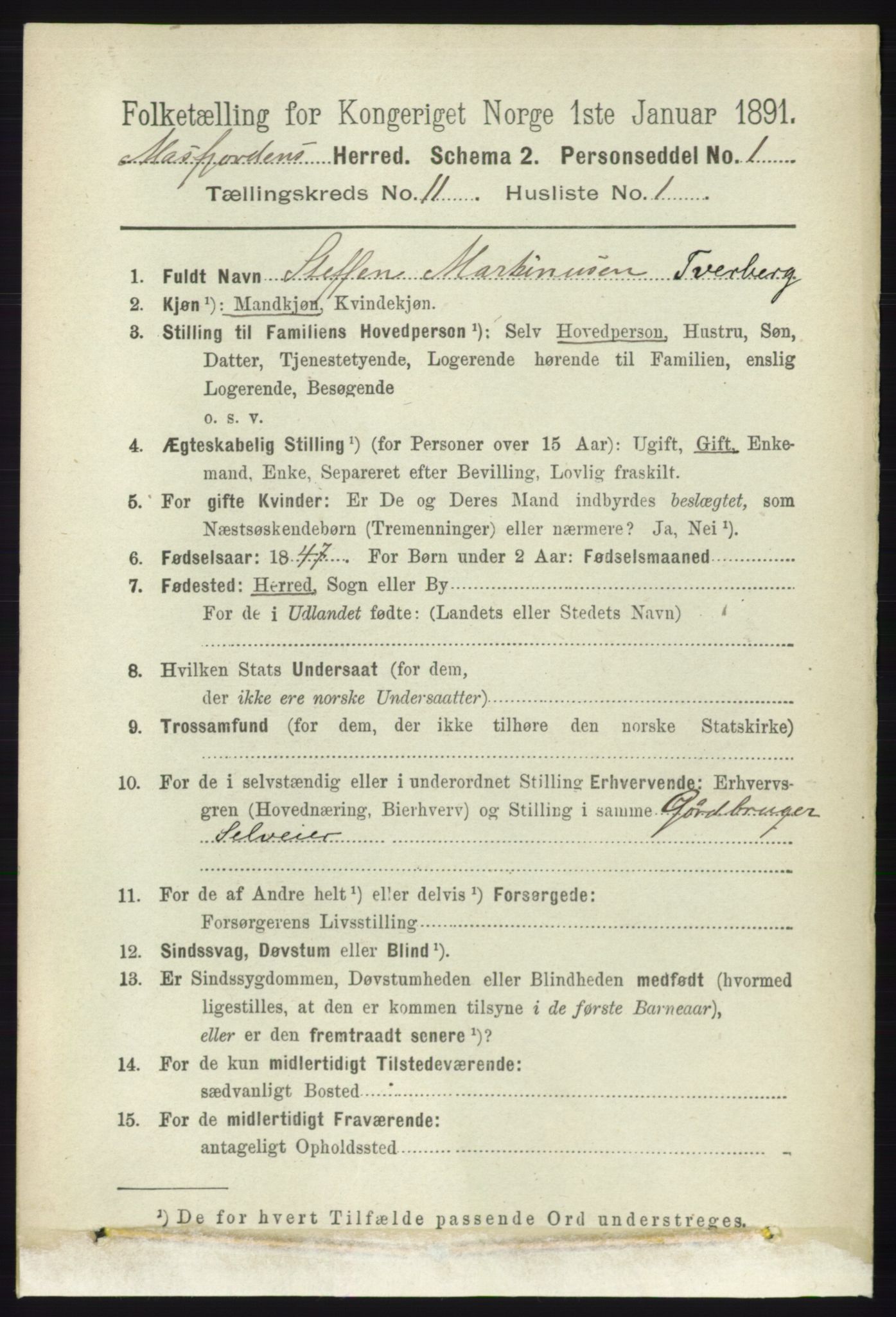 RA, 1891 census for 1266 Masfjorden, 1891, p. 2267