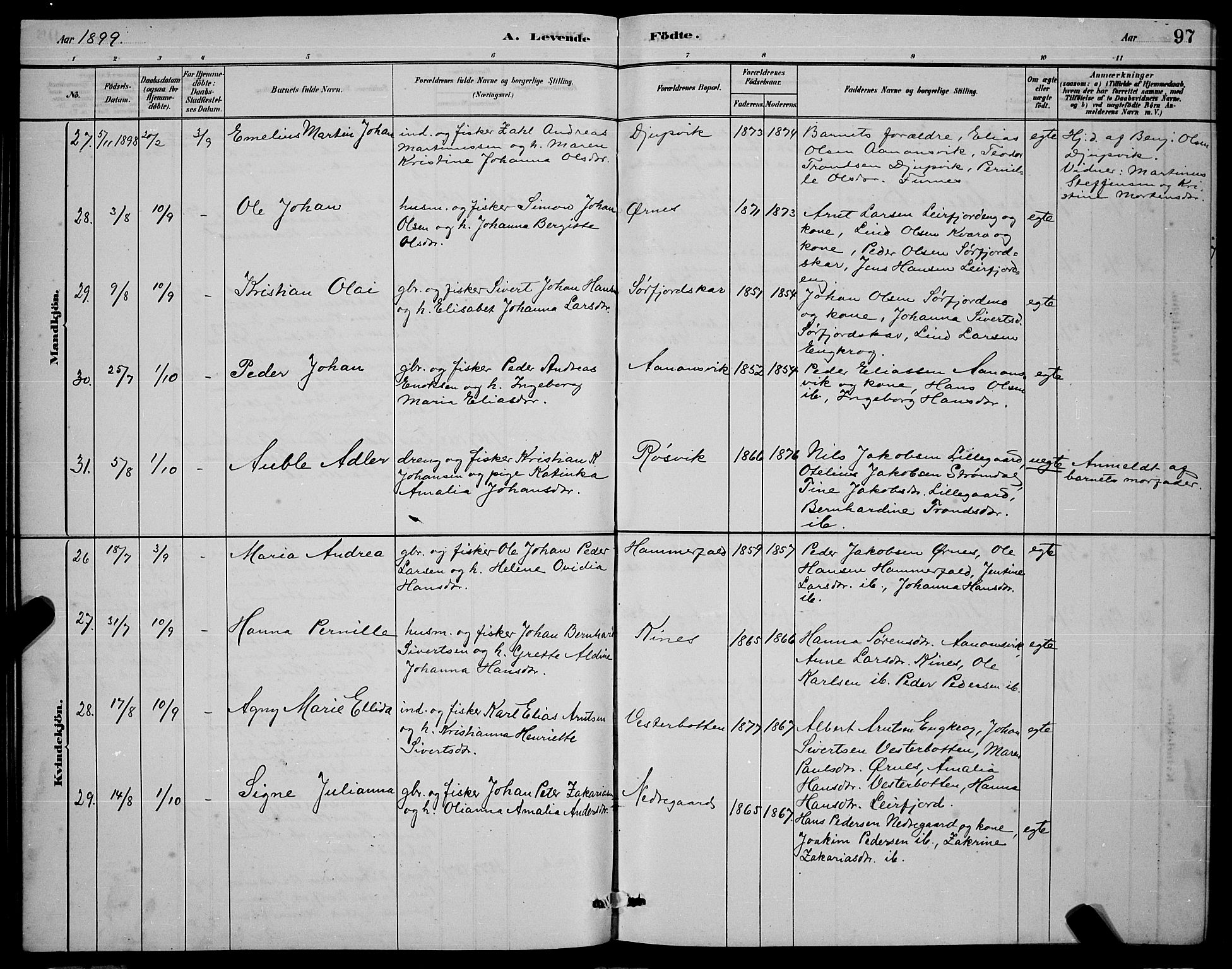 Ministerialprotokoller, klokkerbøker og fødselsregistre - Nordland, AV/SAT-A-1459/853/L0772: Parish register (official) no. 853A11, 1881-1900, p. 97