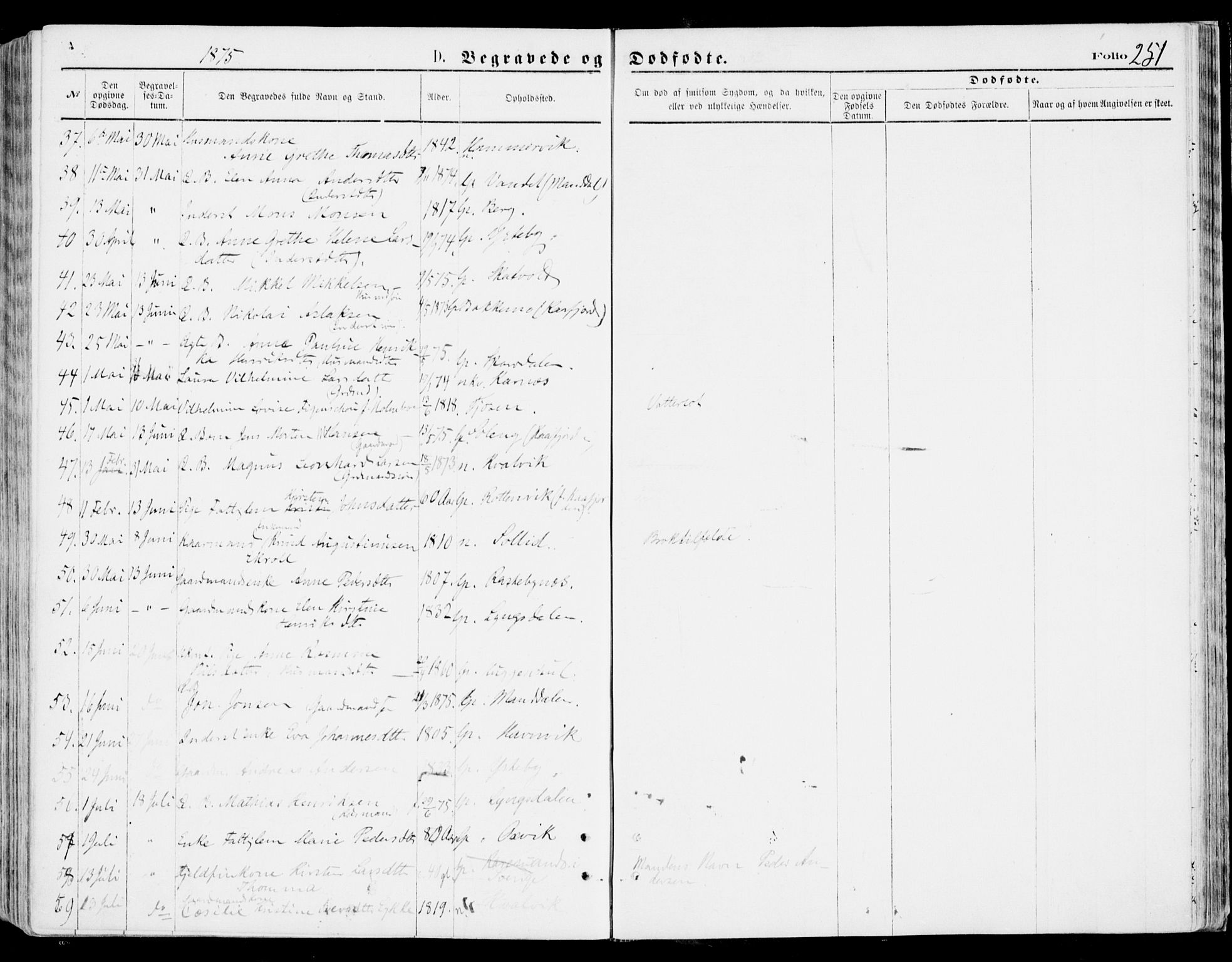 Lyngen sokneprestembete, AV/SATØ-S-1289/H/He/Hea/L0006kirke: Parish register (official) no. 6, 1870-1878, p. 251