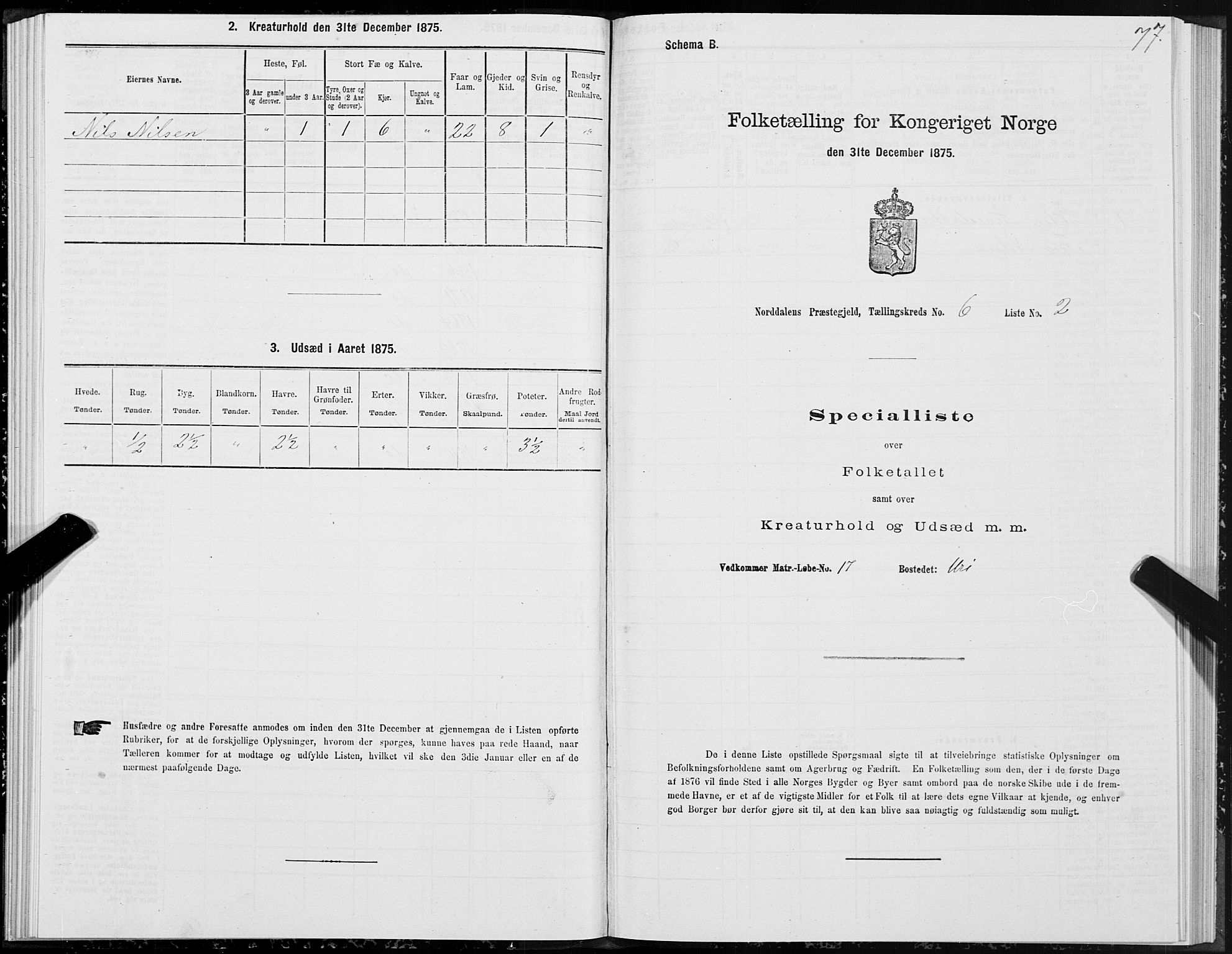 SAT, 1875 census for 1524P Norddal, 1875, p. 3077