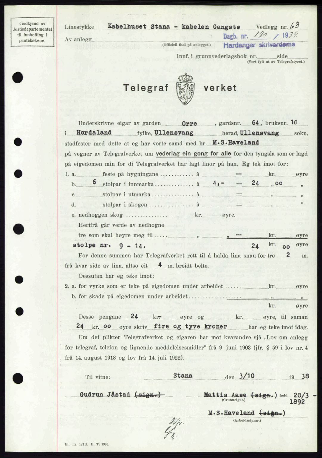 Hardanger sorenskriver, AV/SAB-A-2101/G/Ge/Gec/L0004: Mortgage book no. A4, 1938-1939, Diary no: : 180/1939