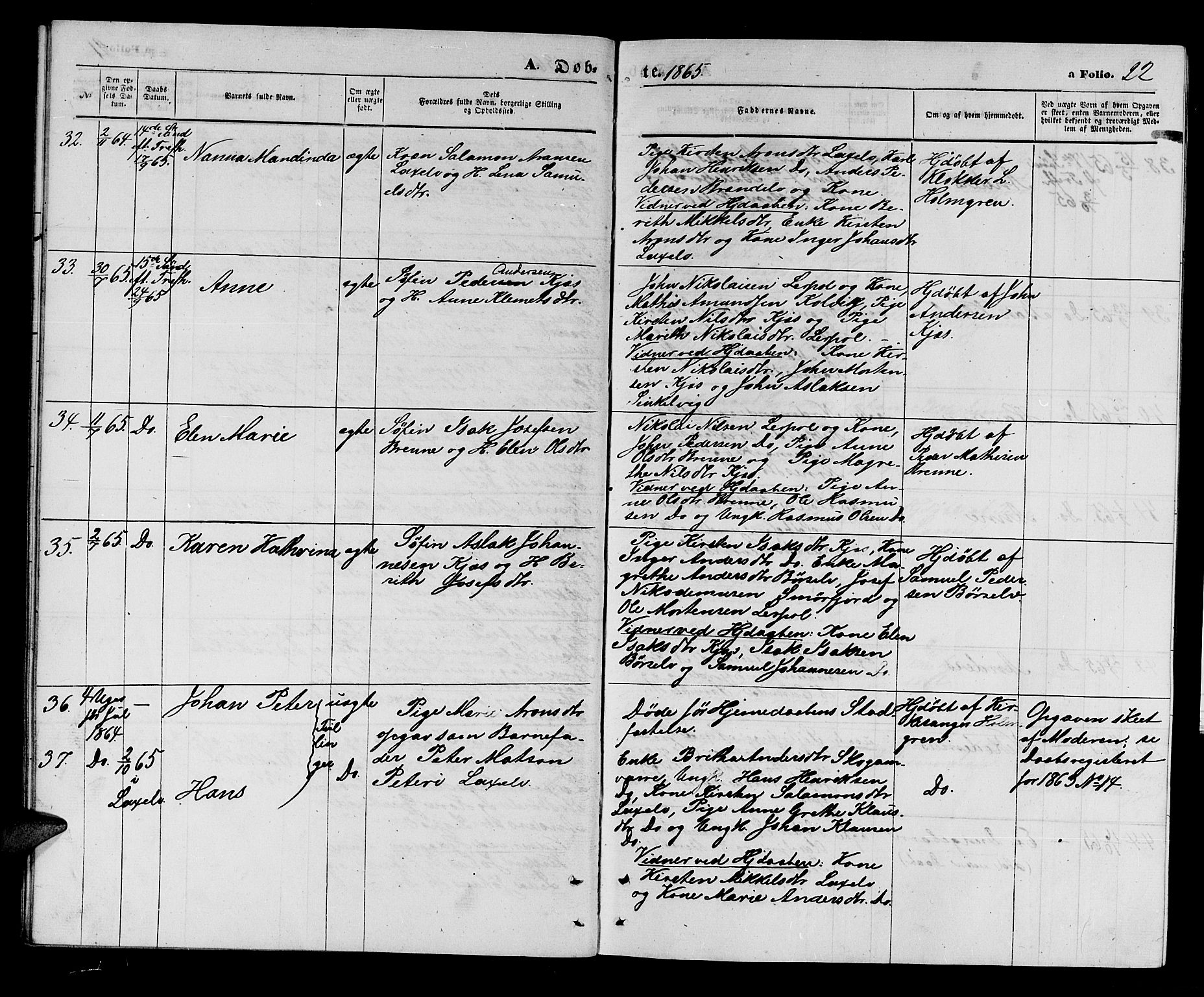 Kistrand/Porsanger sokneprestembete, SATØ/S-1351/H/Hb/L0002.klokk: Parish register (copy) no. 2, 1862-1873, p. 22