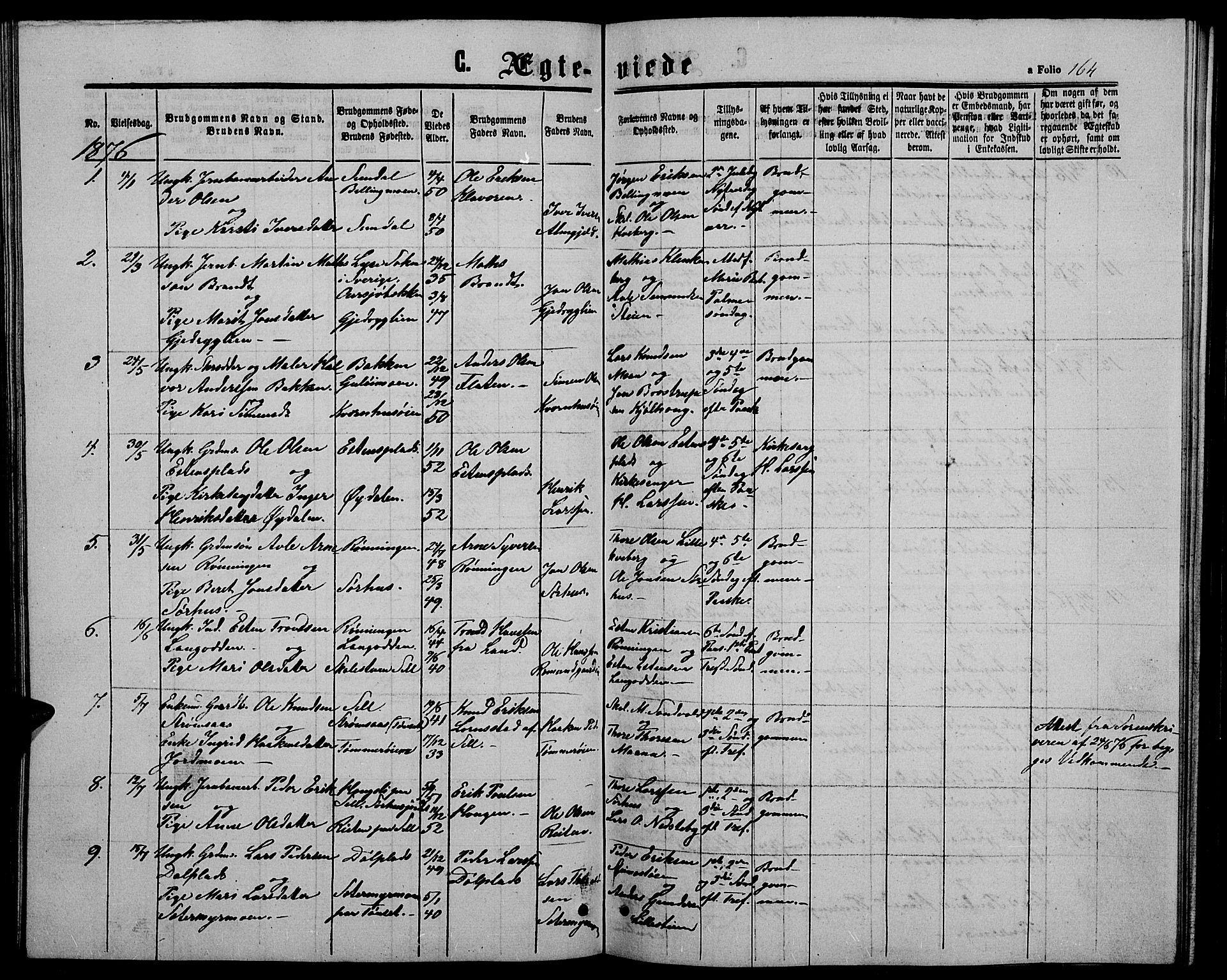 Alvdal prestekontor, SAH/PREST-060/H/Ha/Hab/L0002: Parish register (copy) no. 2, 1863-1878, p. 164