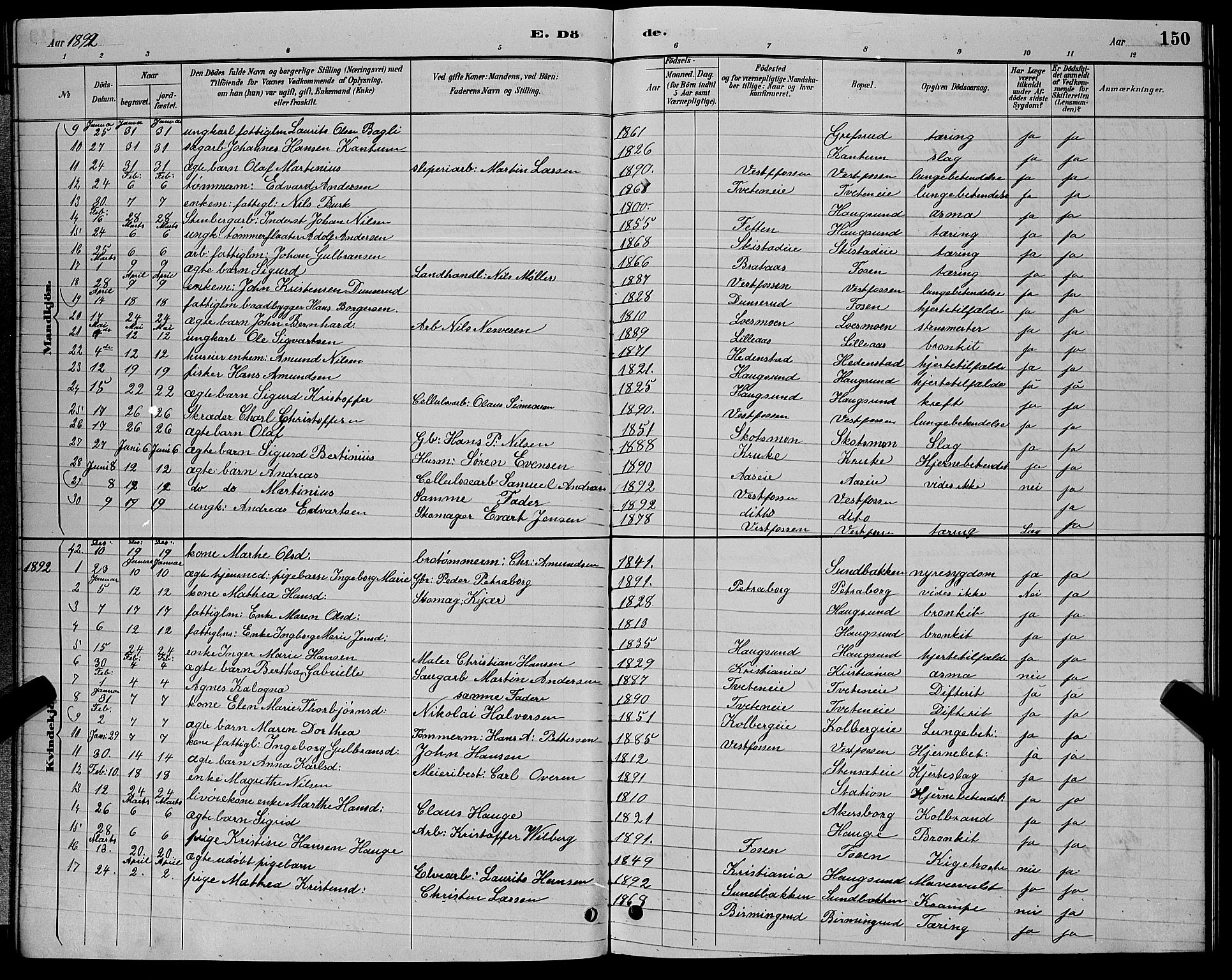 Eiker kirkebøker, SAKO/A-4/G/Ga/L0006: Parish register (copy) no. I 6, 1885-1893, p. 150