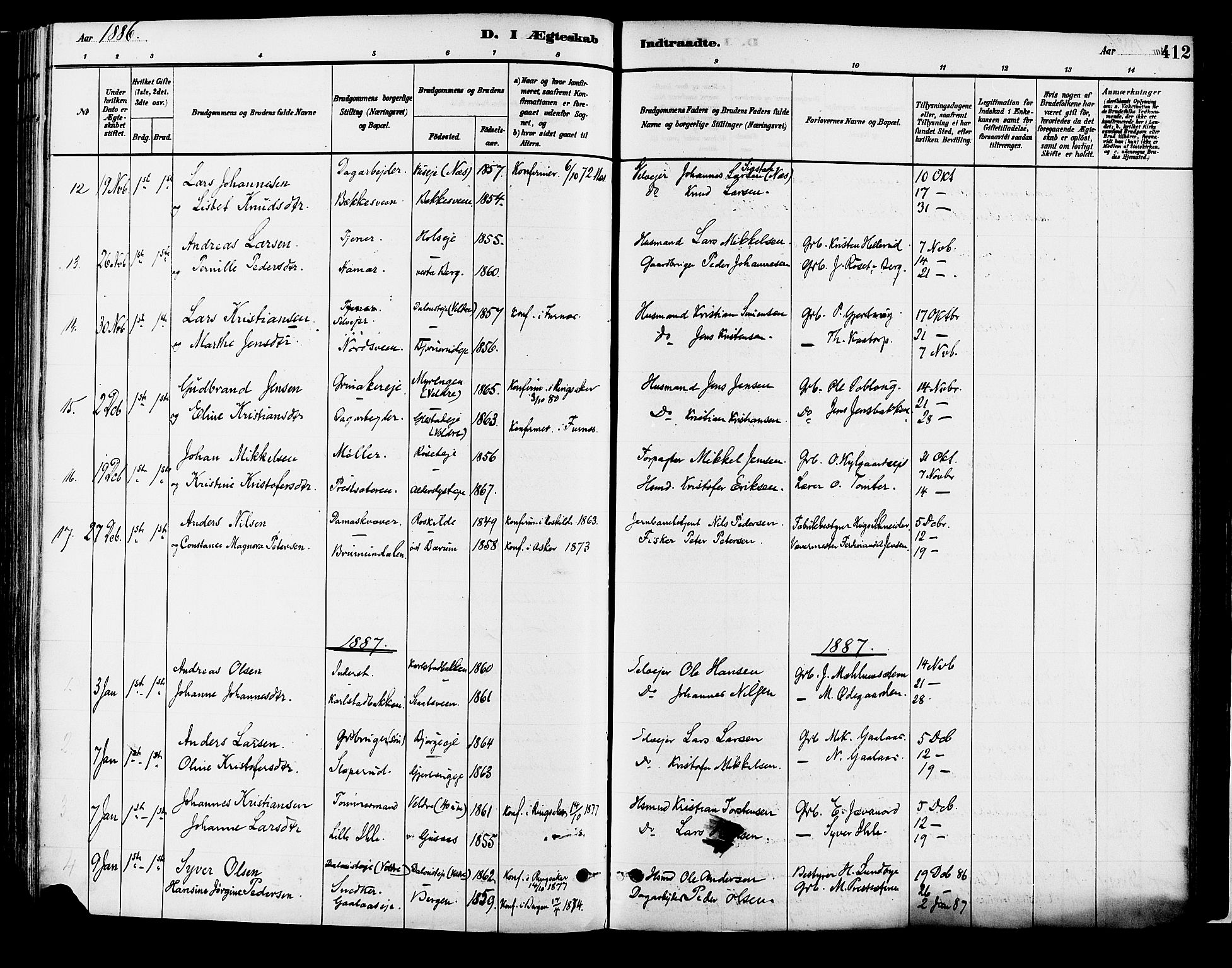 Vang prestekontor, Hedmark, SAH/PREST-008/H/Ha/Haa/L0018B: Parish register (official) no. 18B, 1880-1906, p. 412