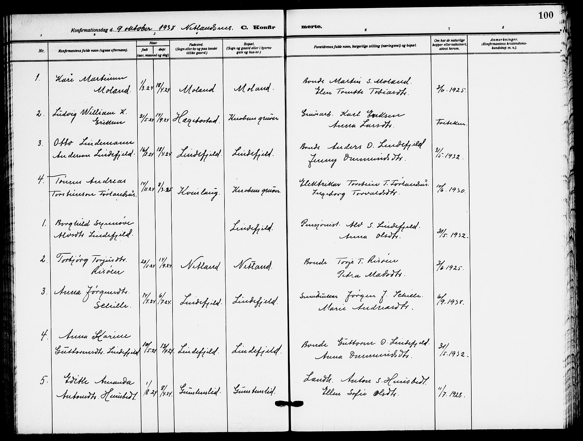 Fjotland sokneprestkontor, AV/SAK-1111-0010/F/Fb/L0004: Parish register (copy) no. B 4, 1925-1941, p. 100