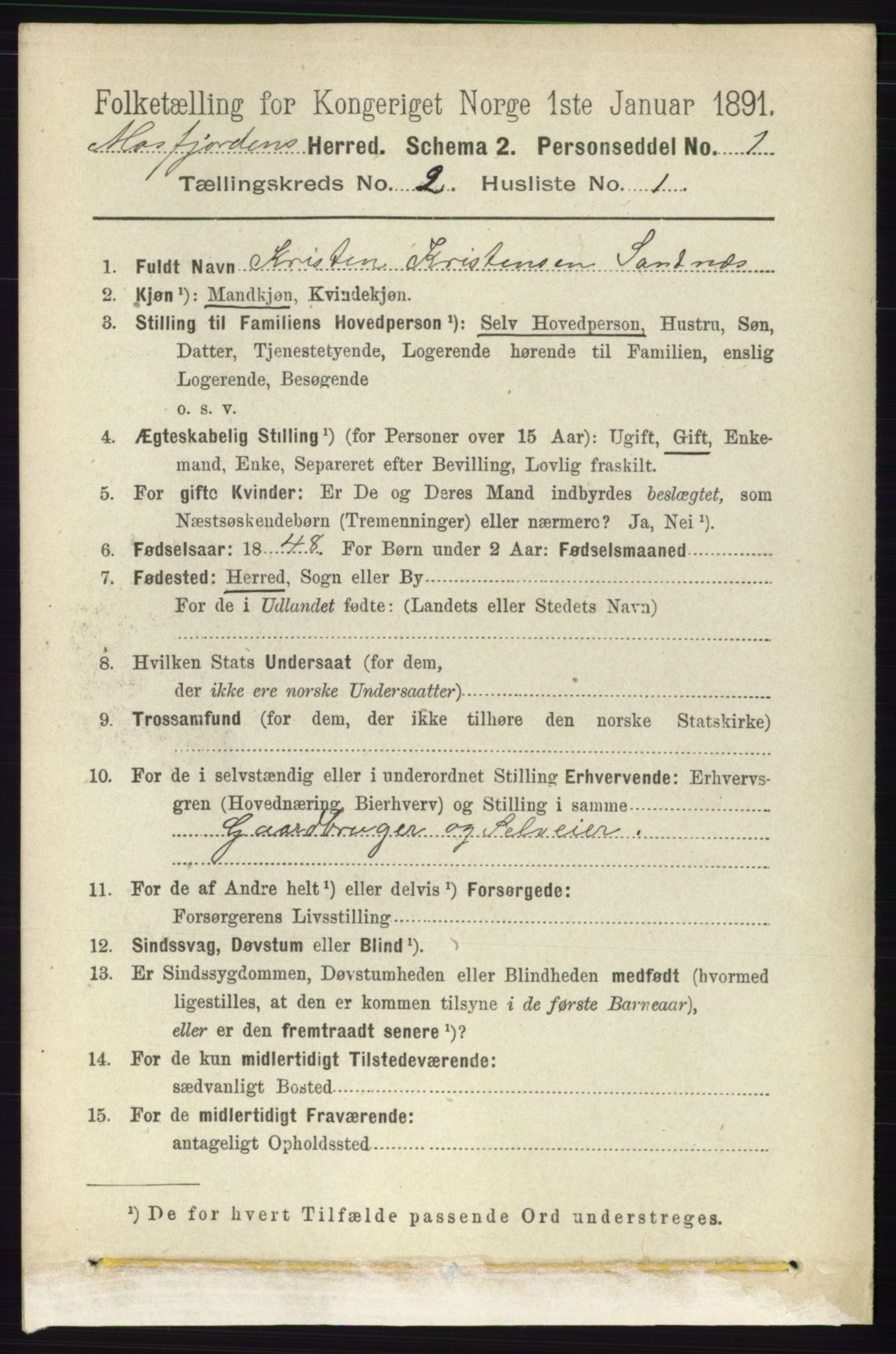 RA, 1891 census for 1266 Masfjorden, 1891, p. 191