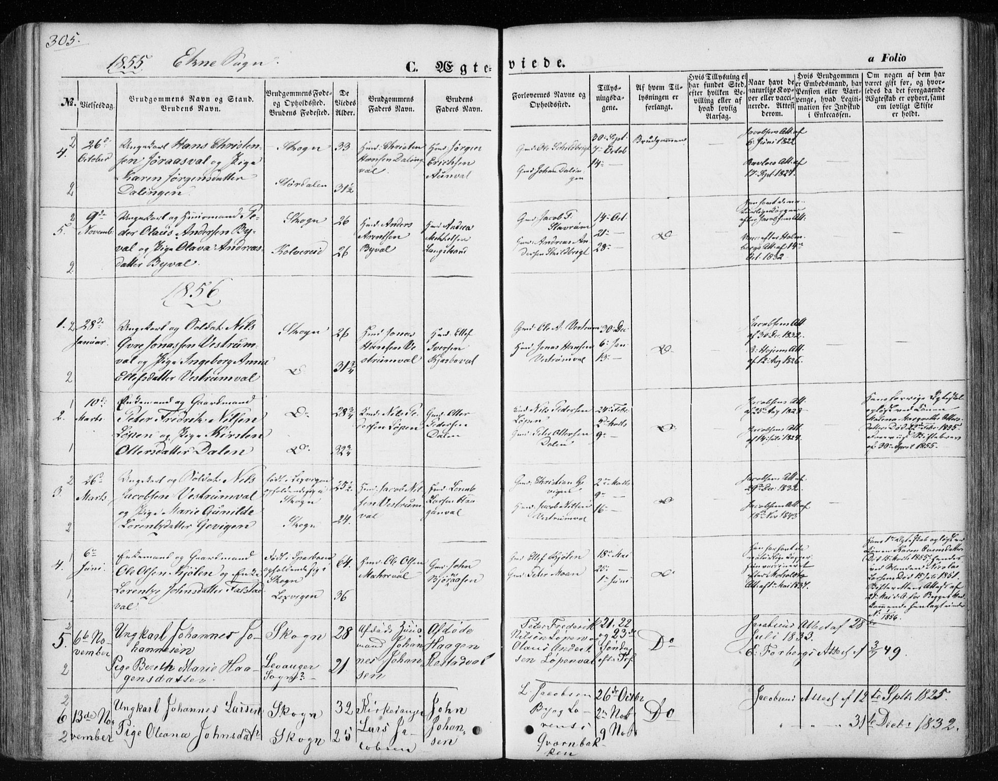 Ministerialprotokoller, klokkerbøker og fødselsregistre - Nord-Trøndelag, AV/SAT-A-1458/717/L0154: Parish register (official) no. 717A07 /3, 1850-1862, p. 305