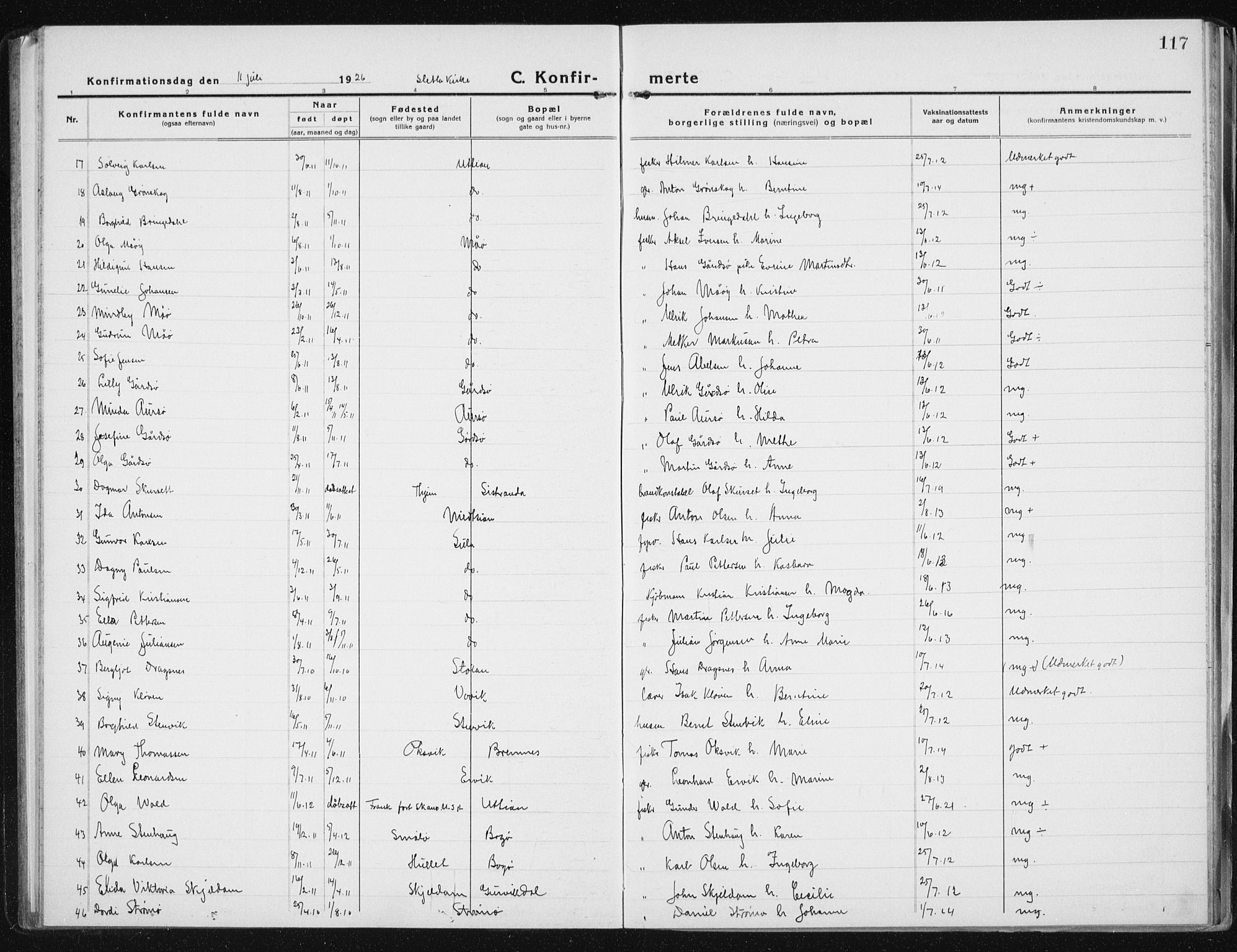 Ministerialprotokoller, klokkerbøker og fødselsregistre - Sør-Trøndelag, SAT/A-1456/640/L0589: Parish register (copy) no. 640C06, 1922-1934, p. 117
