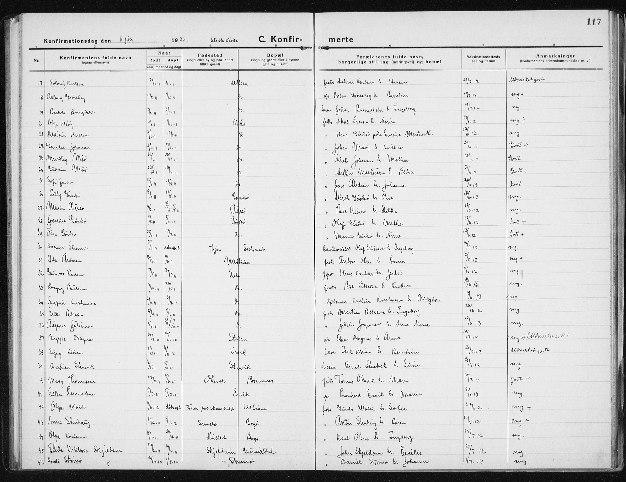 Ministerialprotokoller, klokkerbøker og fødselsregistre - Sør-Trøndelag, AV/SAT-A-1456/640/L0589: Parish register (copy) no. 640C06, 1922-1934, p. 117