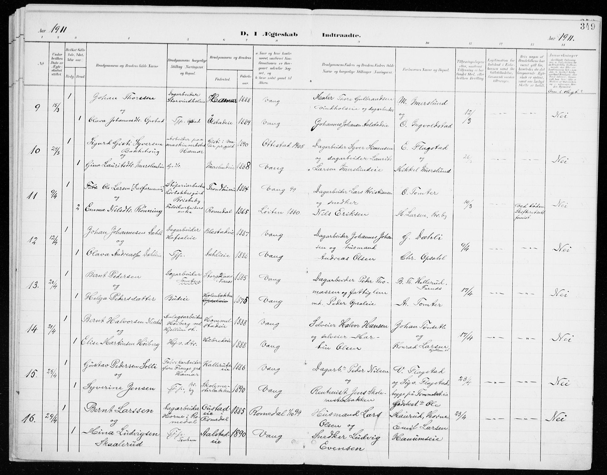 Vang prestekontor, Hedmark, AV/SAH-PREST-008/H/Ha/Haa/L0021: Parish register (official) no. 21, 1902-1917, p. 349