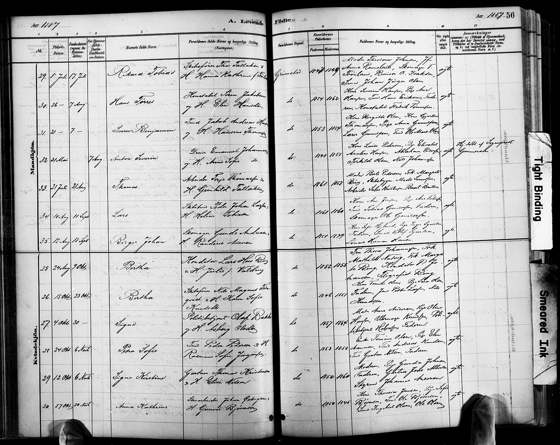 Grimstad sokneprestkontor, AV/SAK-1111-0017/F/Fb/L0001: Parish register (copy) no. B 1, 1881-1922, p. 56