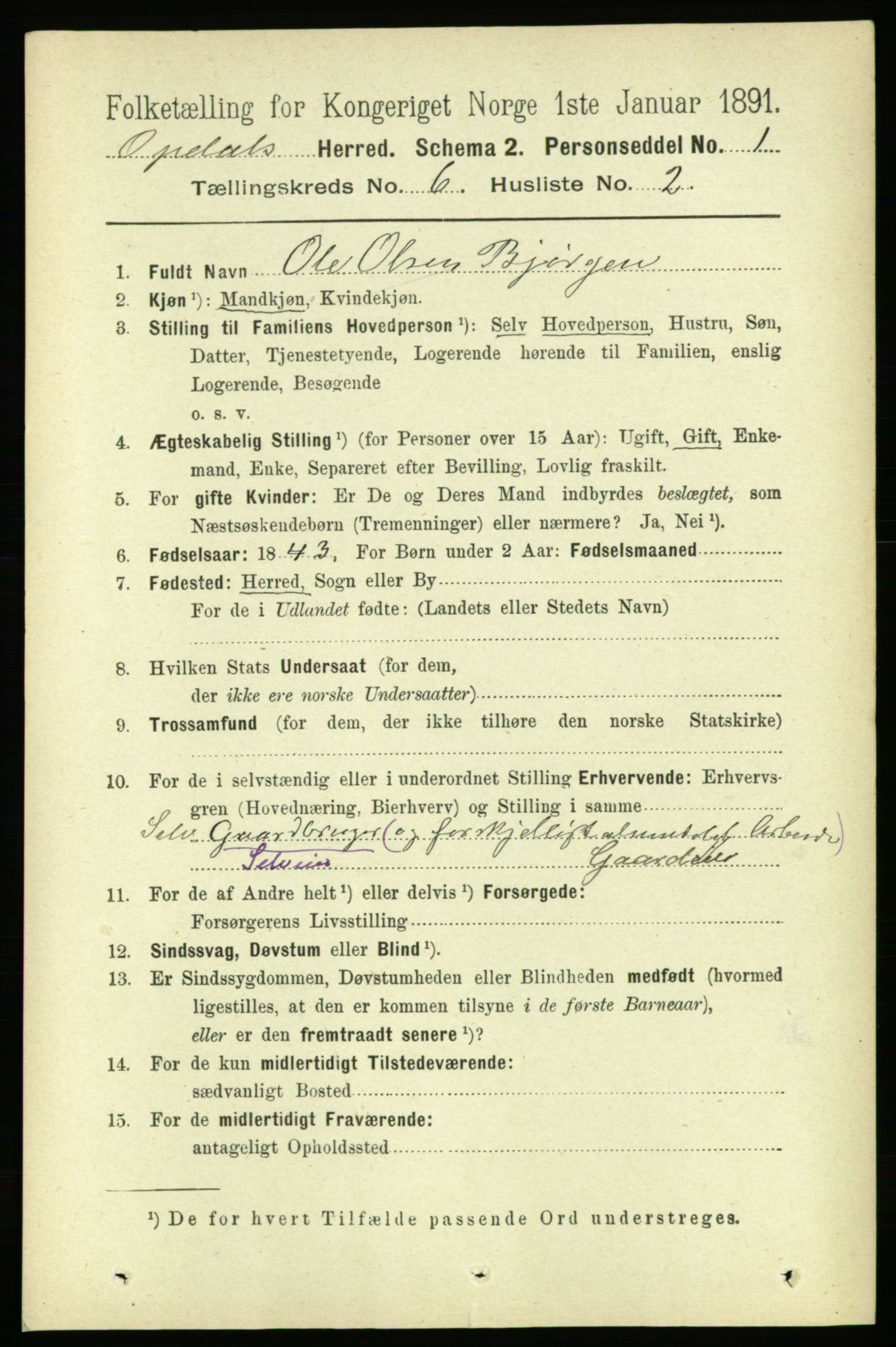 RA, 1891 census for 1634 Oppdal, 1891, p. 2784