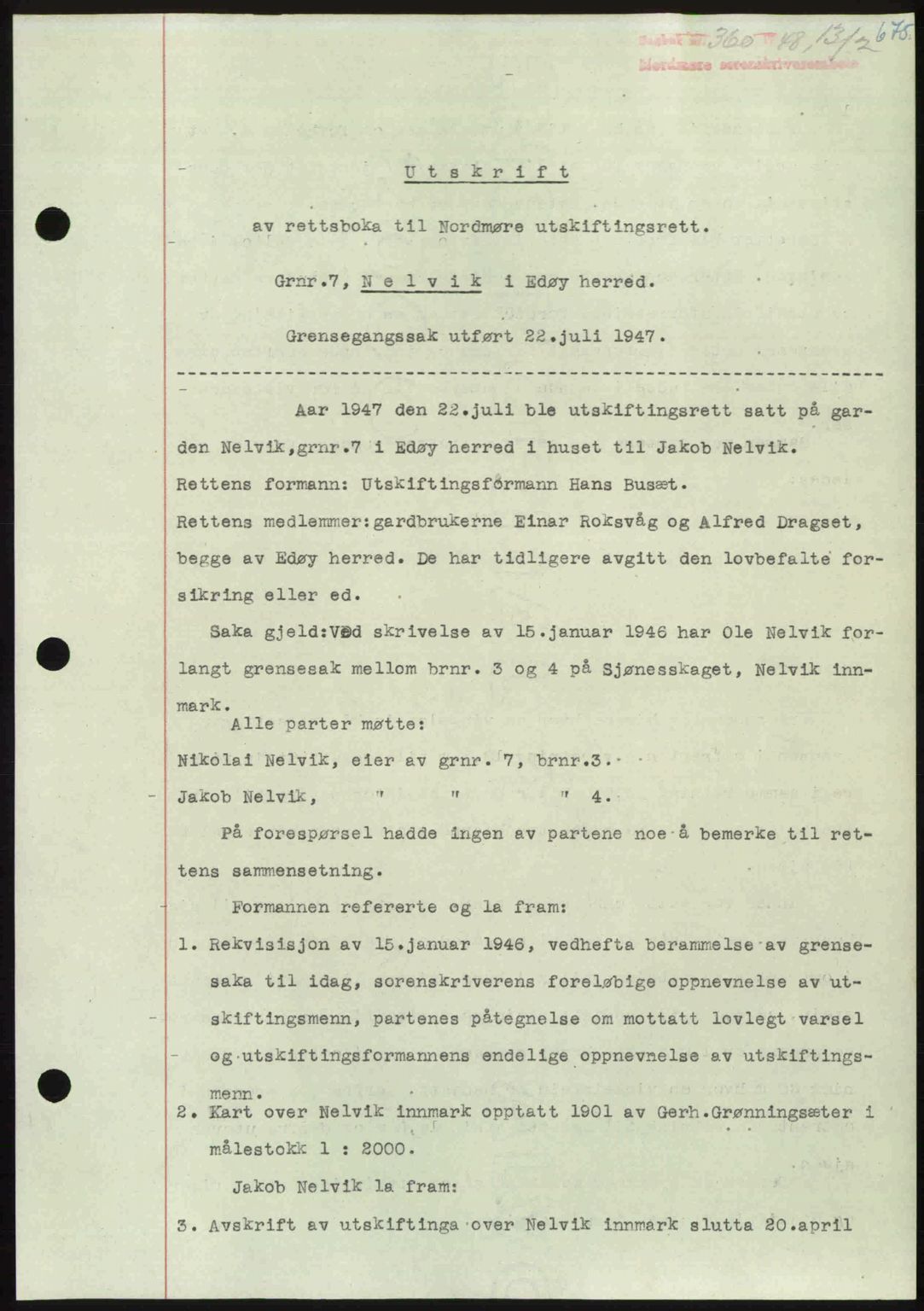 Nordmøre sorenskriveri, AV/SAT-A-4132/1/2/2Ca: Mortgage book no. A107, 1947-1948, Diary no: : 360/1948