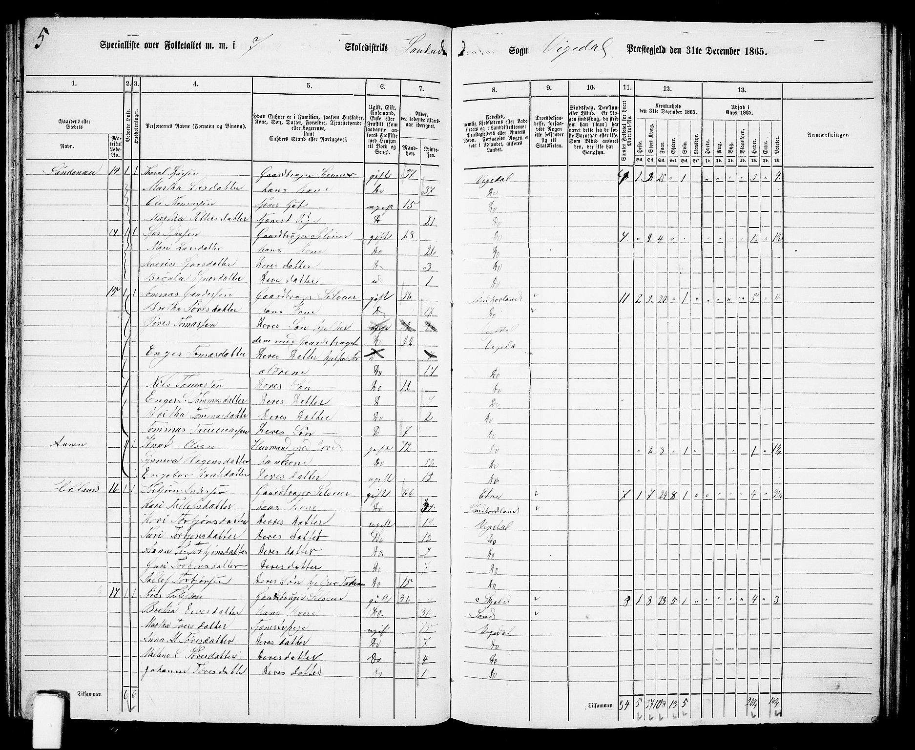 RA, 1865 census for Vikedal, 1865, p. 65