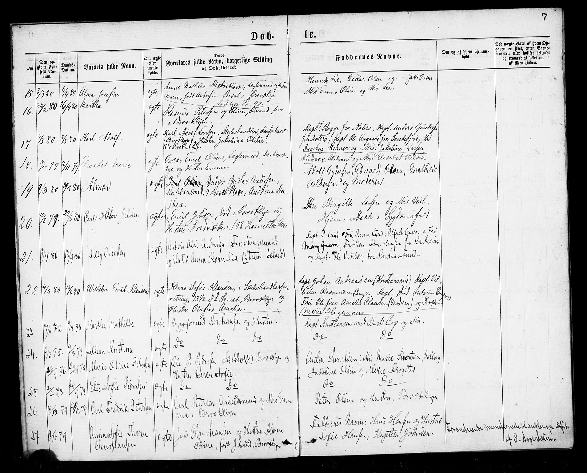 Den norske sjømannsmisjon i utlandet/New York, SAB/SAB/PA-0110/H/Ha/L0001: Parish register (official) no. A 1, 1878-1885, p. 7