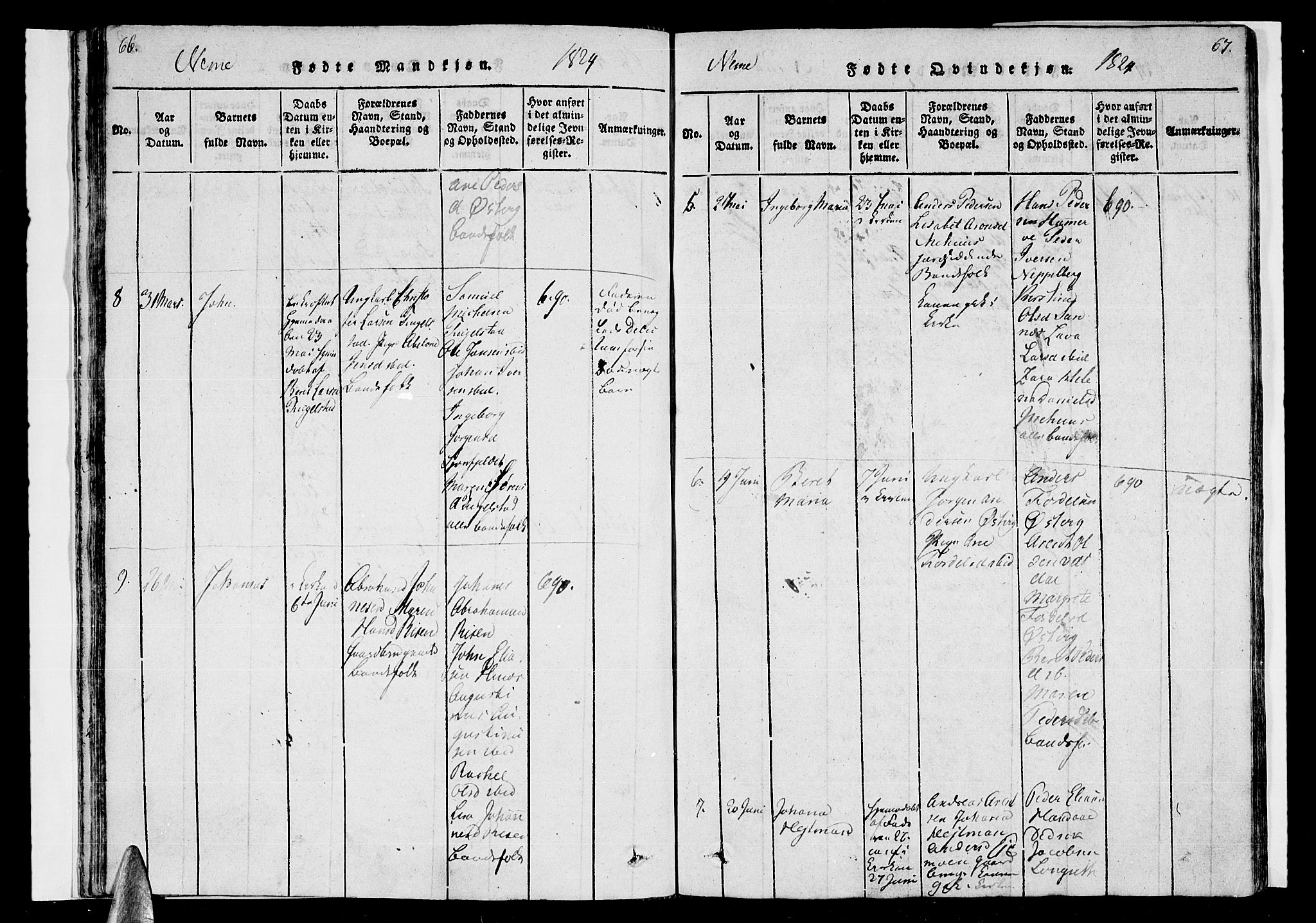 Ministerialprotokoller, klokkerbøker og fødselsregistre - Nordland, SAT/A-1459/838/L0546: Parish register (official) no. 838A05 /1, 1820-1828, p. 66-67