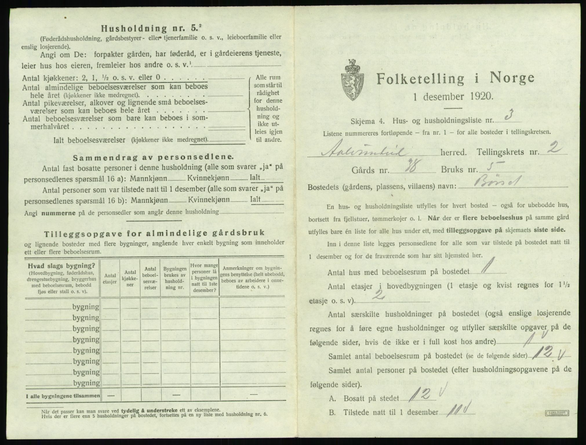 SAT, 1920 census for Ålvundeid, 1920, p. 98