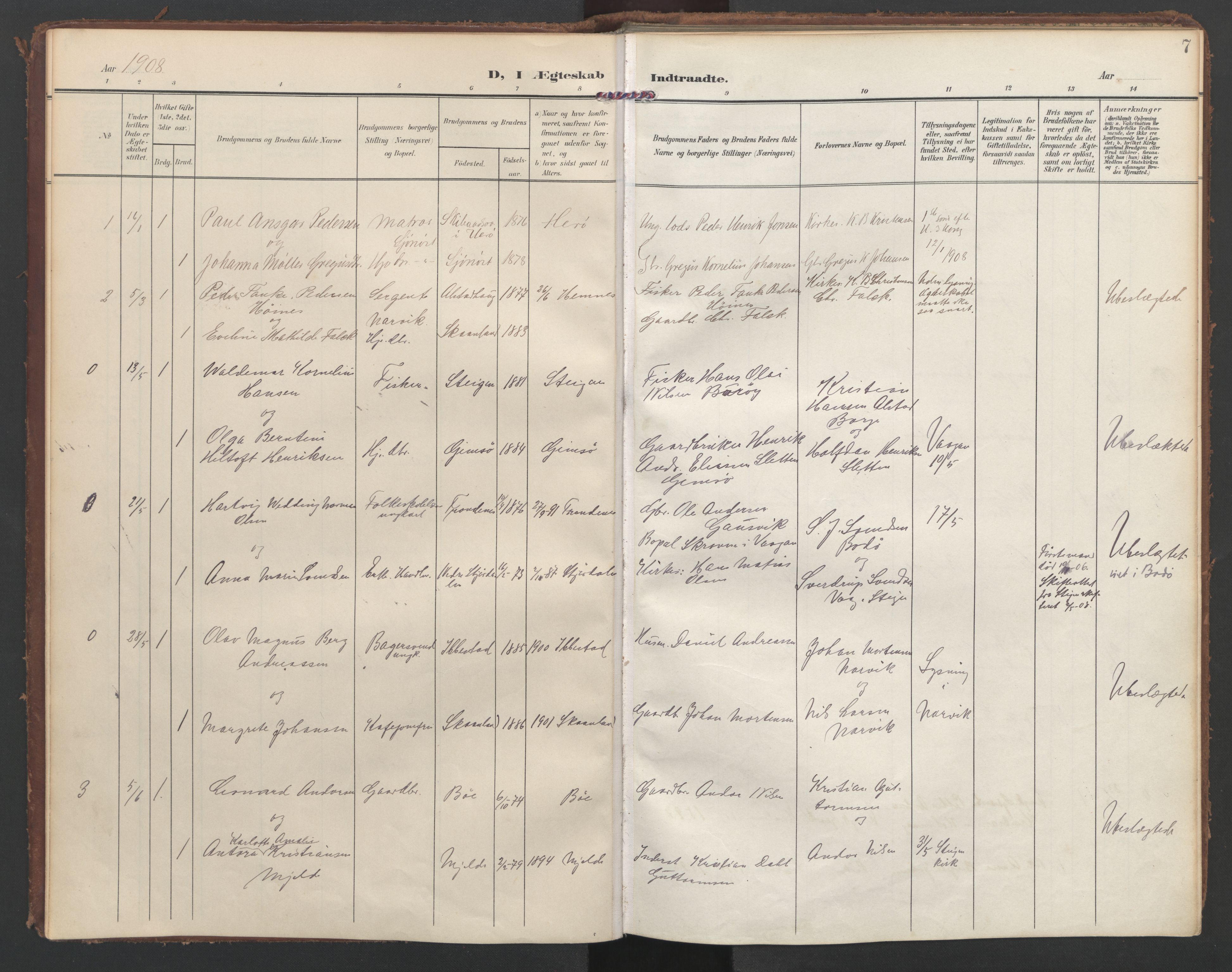 Ministerialprotokoller, klokkerbøker og fødselsregistre - Nordland, SAT/A-1459/855/L0806: Parish register (official) no. 855A14, 1906-1922, p. 7