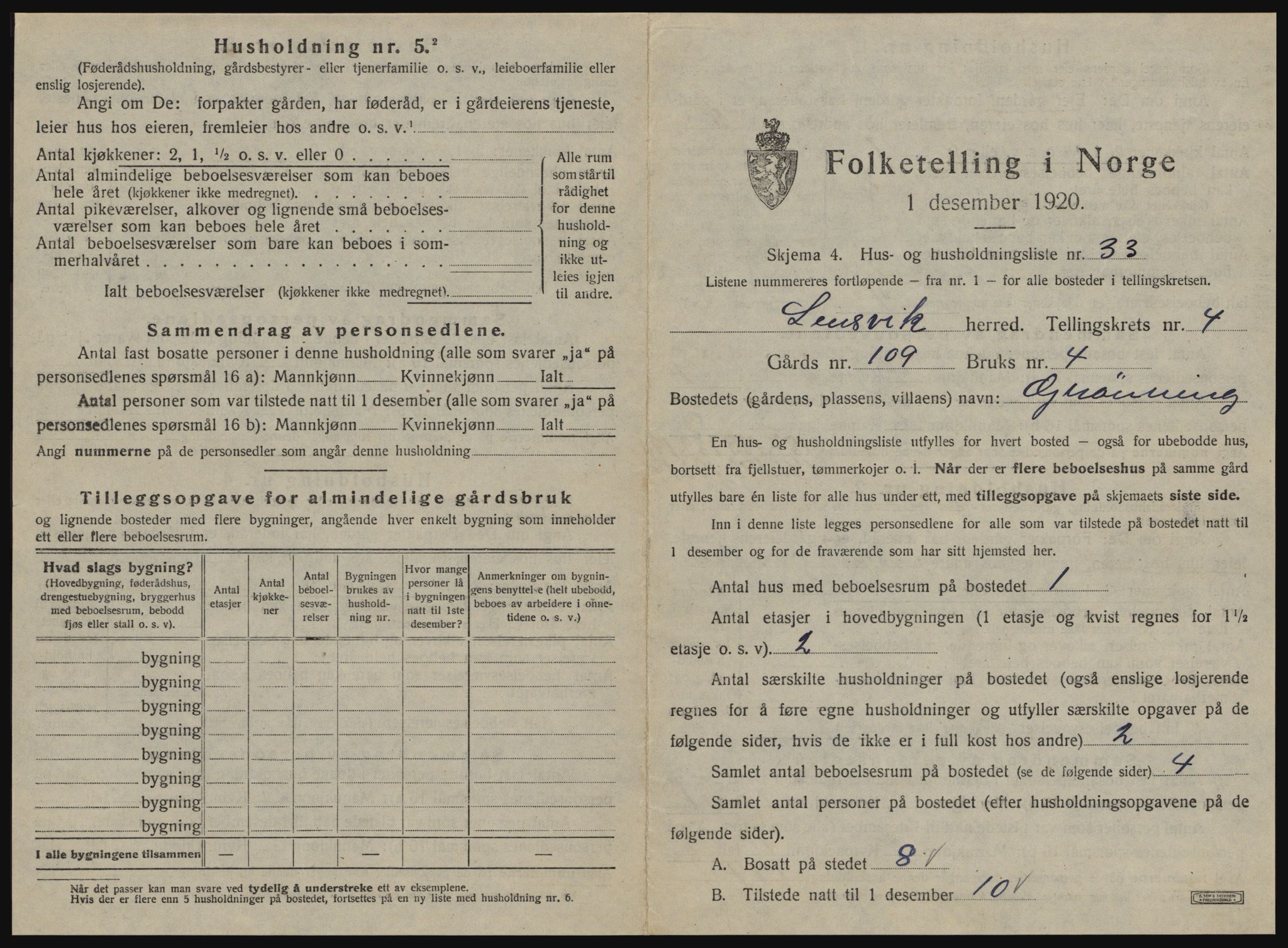 SAT, 1920 census for Lensvik, 1920, p. 366