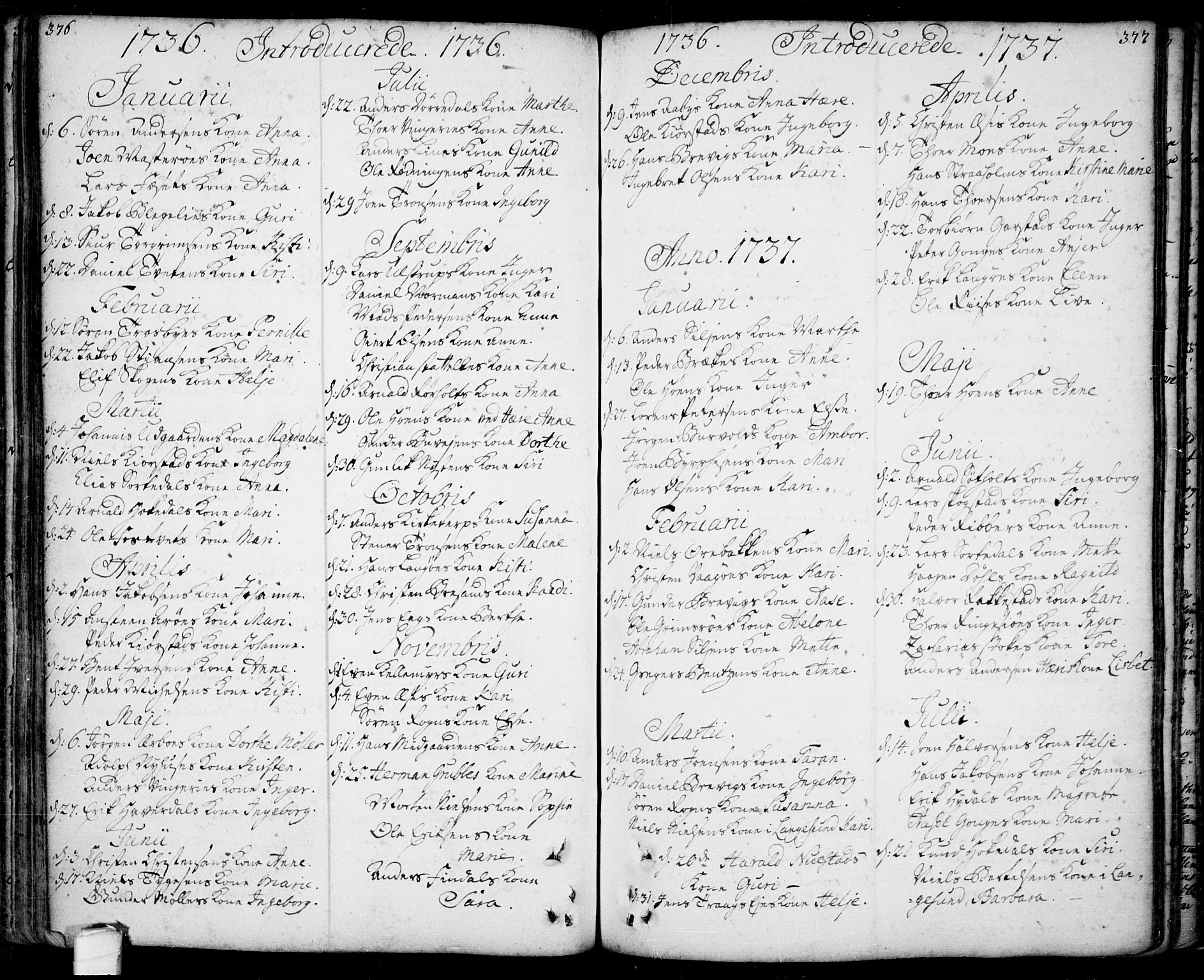Bamble kirkebøker, AV/SAKO-A-253/F/Fa/L0001: Parish register (official) no. I 1, 1702-1774, p. 376-377