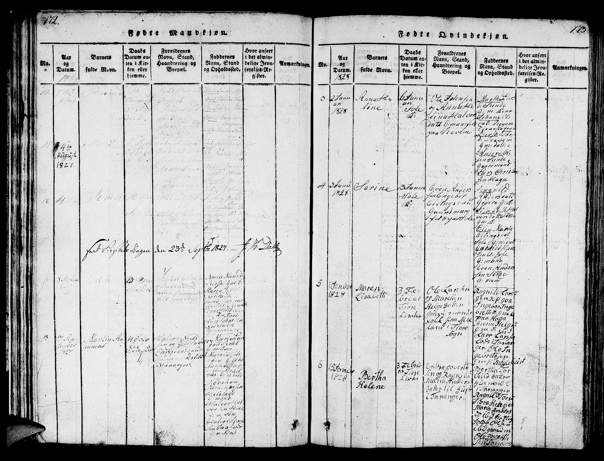 Håland sokneprestkontor, SAST/A-101802/001/30BB/L0001: Parish register (copy) no. B 1, 1815-1845, p. 172-173