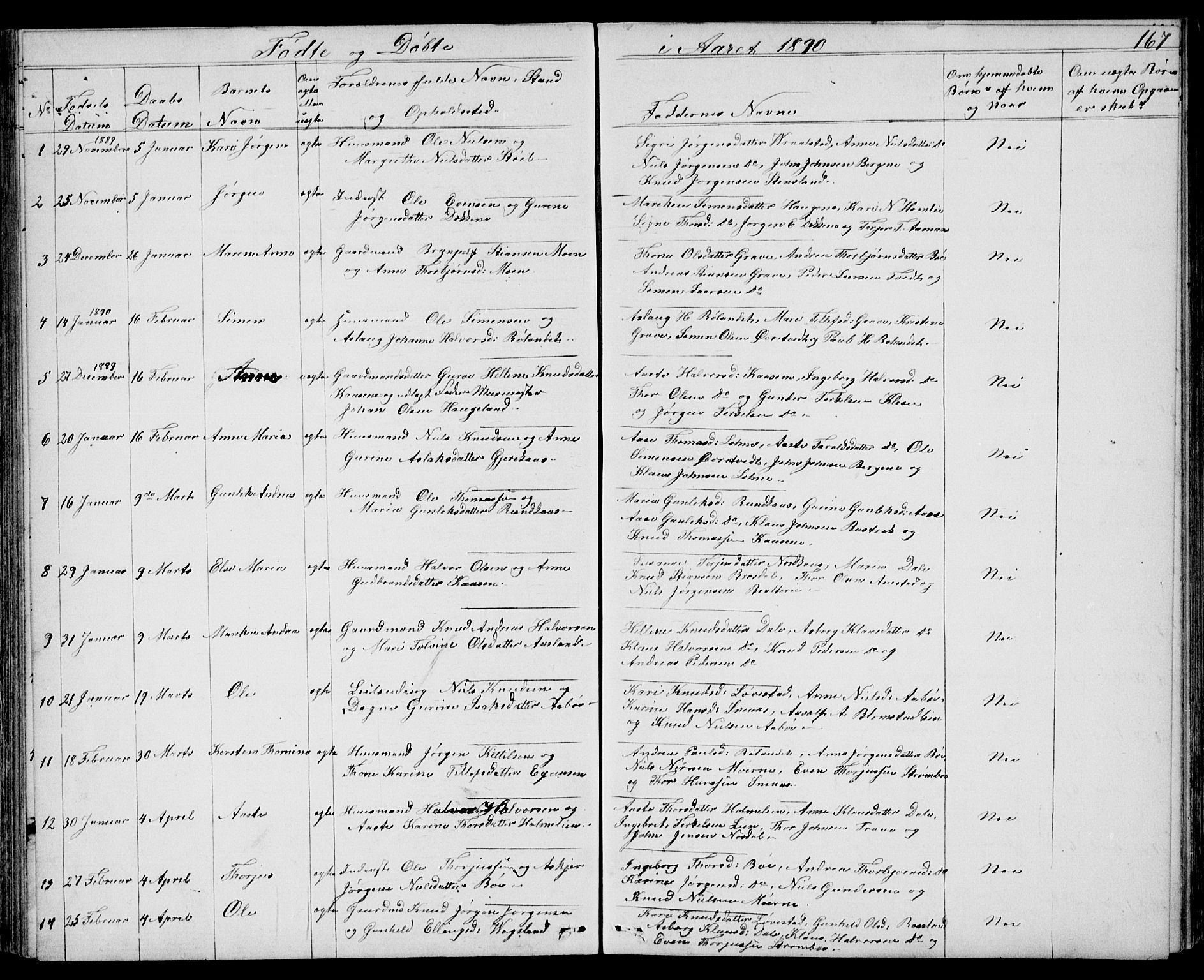 Drangedal kirkebøker, SAKO/A-258/G/Gb/L0001: Parish register (copy) no. II 1, 1856-1894, p. 167