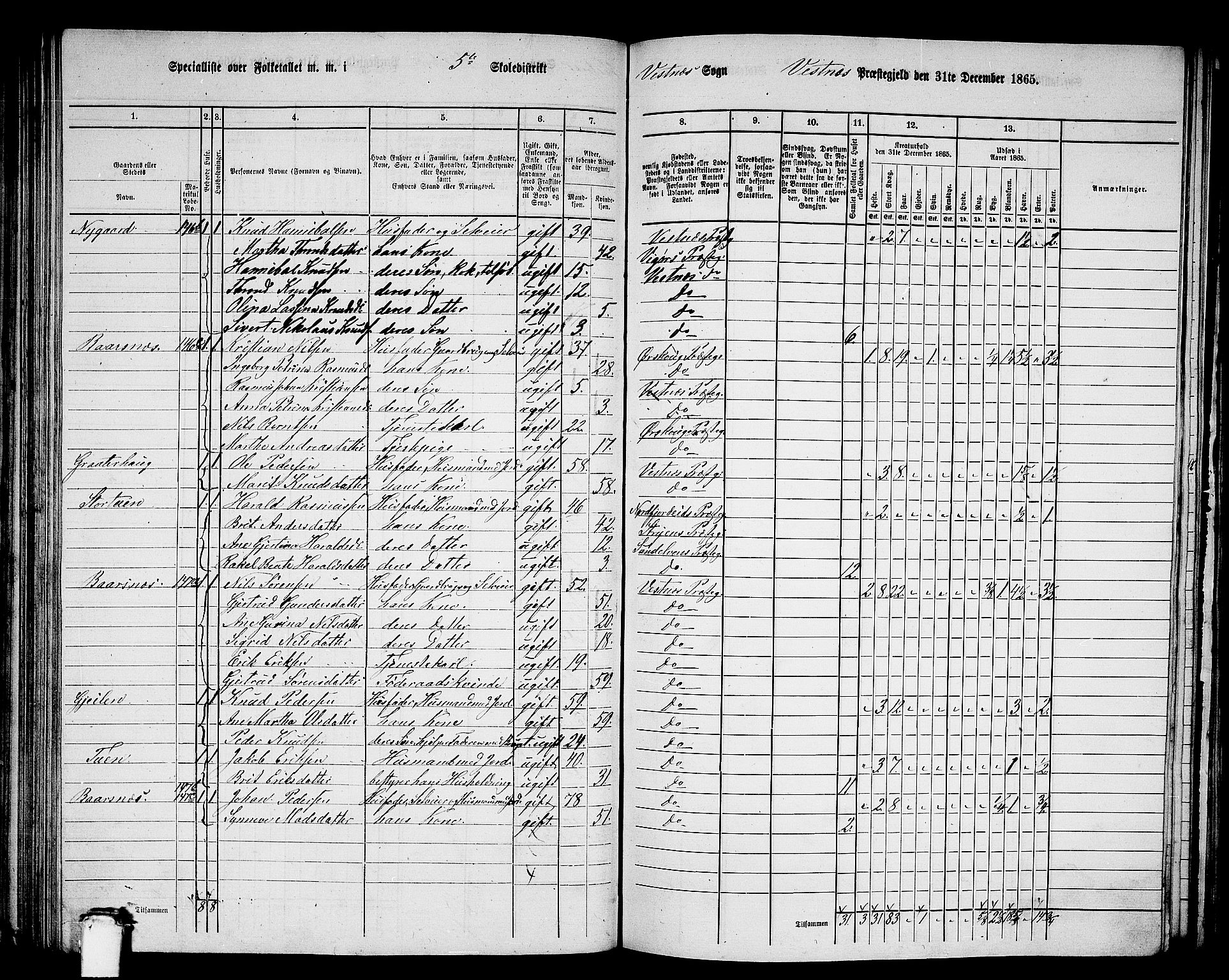 RA, 1865 census for Vestnes, 1865, p. 105