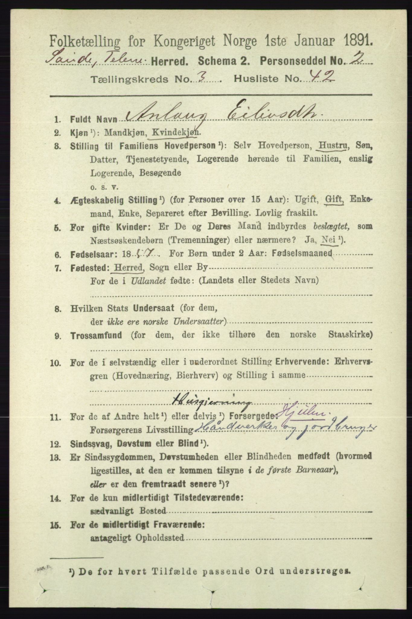 RA, 1891 census for 0822 Sauherad, 1891, p. 949