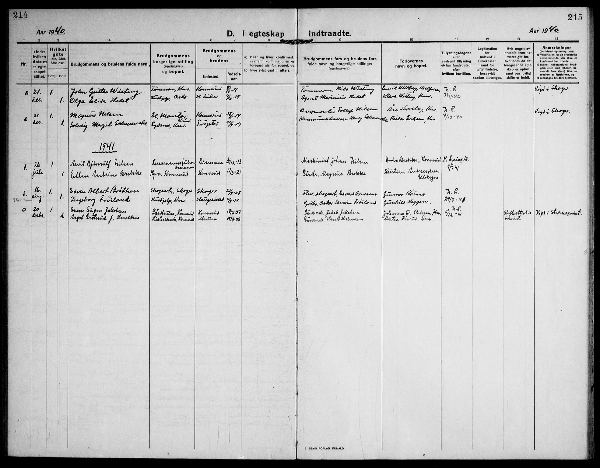 Skoger kirkebøker, AV/SAKO-A-59/F/Fb/L0002: Parish register (official) no. II 2, 1914-1941, p. 214-215