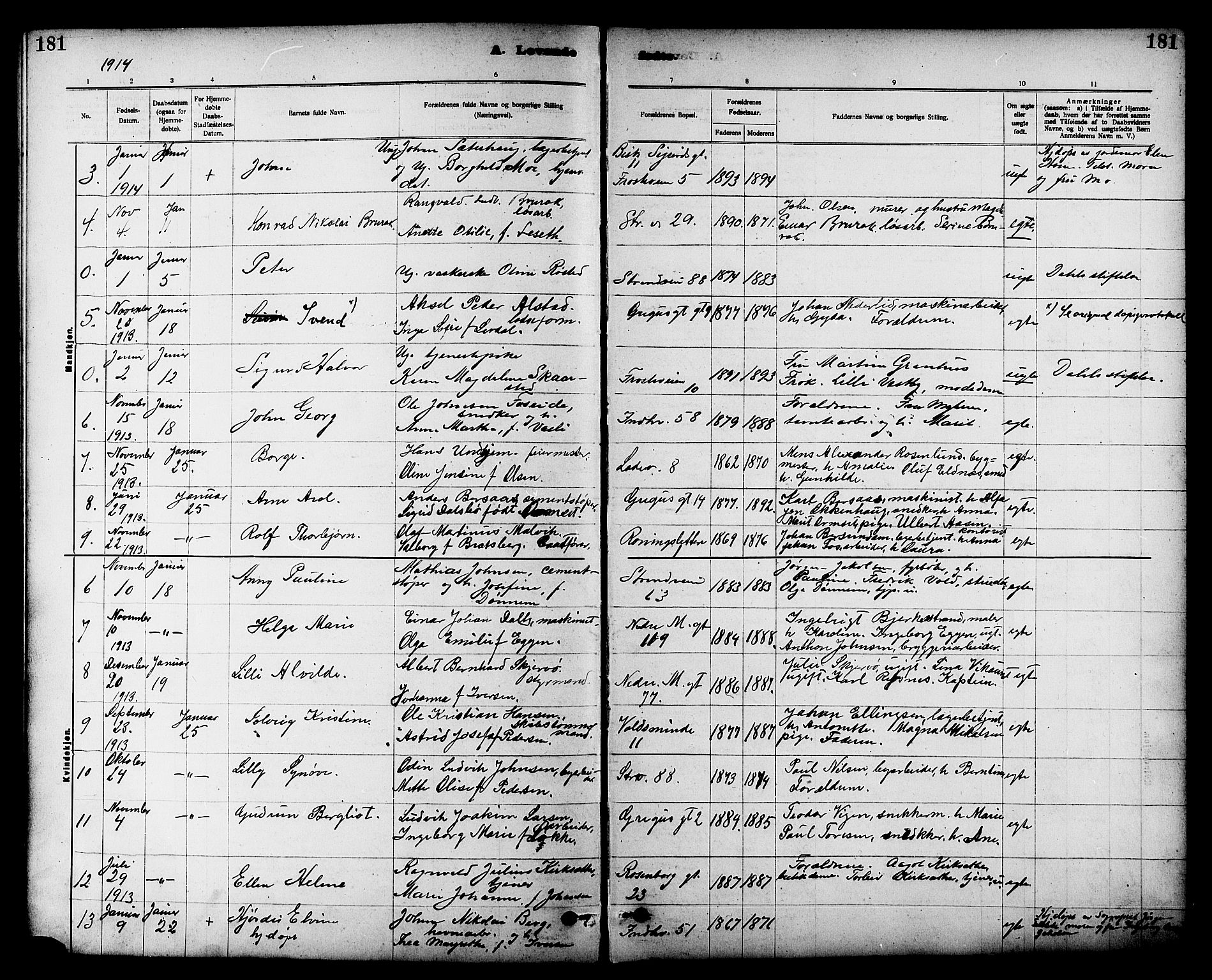 Ministerialprotokoller, klokkerbøker og fødselsregistre - Sør-Trøndelag, SAT/A-1456/605/L0254: Parish register (copy) no. 605C01, 1908-1916, p. 181