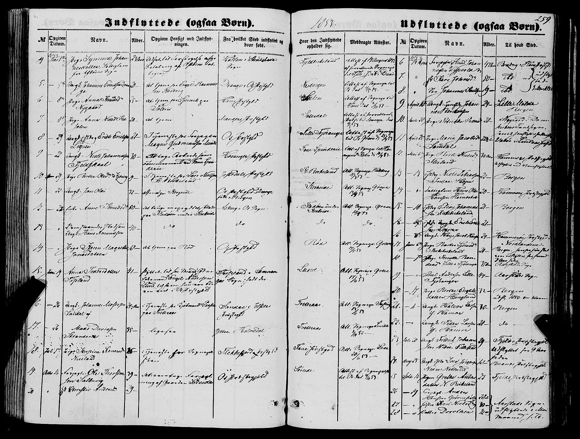 Fana Sokneprestembete, AV/SAB-A-75101/H/Haa/Haaa/L0011: Parish register (official) no. A 11, 1851-1862, p. 259