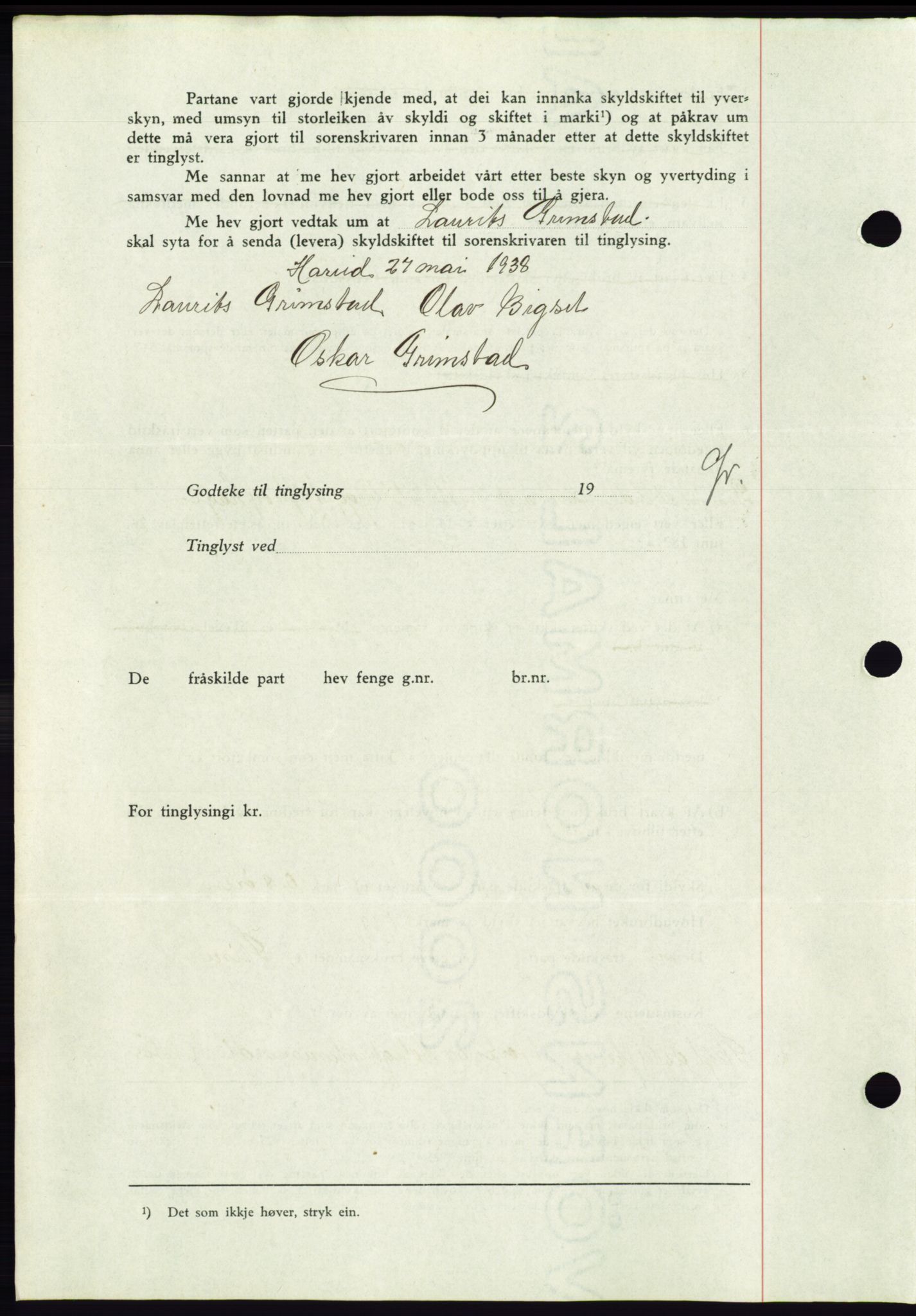 Søre Sunnmøre sorenskriveri, AV/SAT-A-4122/1/2/2C/L0065: Mortgage book no. 59, 1938-1938, Diary no: : 862/1938