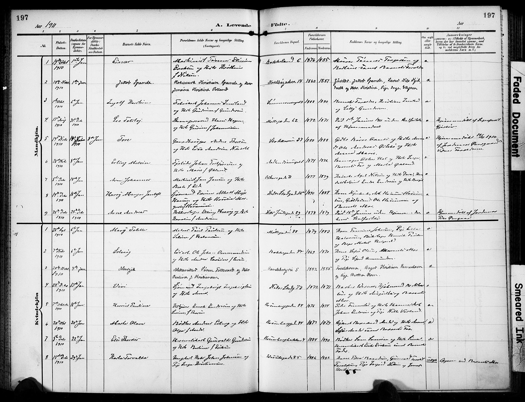 Domkirken sokneprestkontor, SAST/A-101812/001/30/30BB/L0018: Parish register (copy) no. B 18, 1903-1915, p. 197